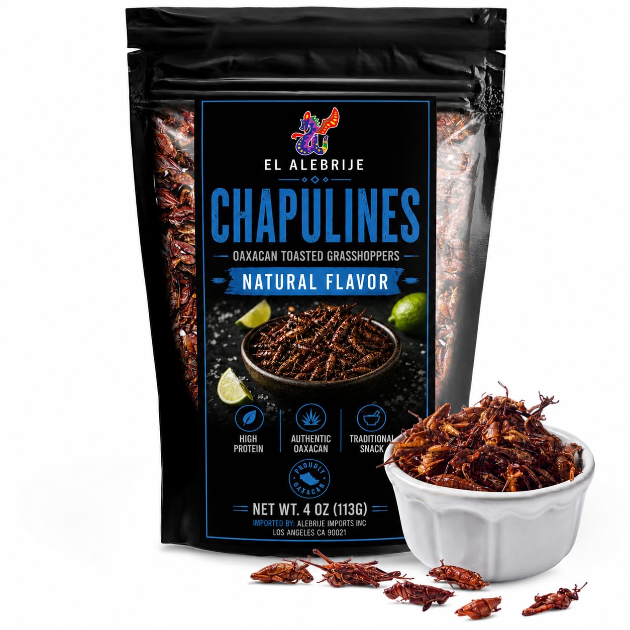 Alebrixes | Chapulines From Oaxaca 4oz (114g) | Premium Toasted Edible Grasshoppers - Always Fresh & Delicious Mexican Snack | Imported from Mexico
