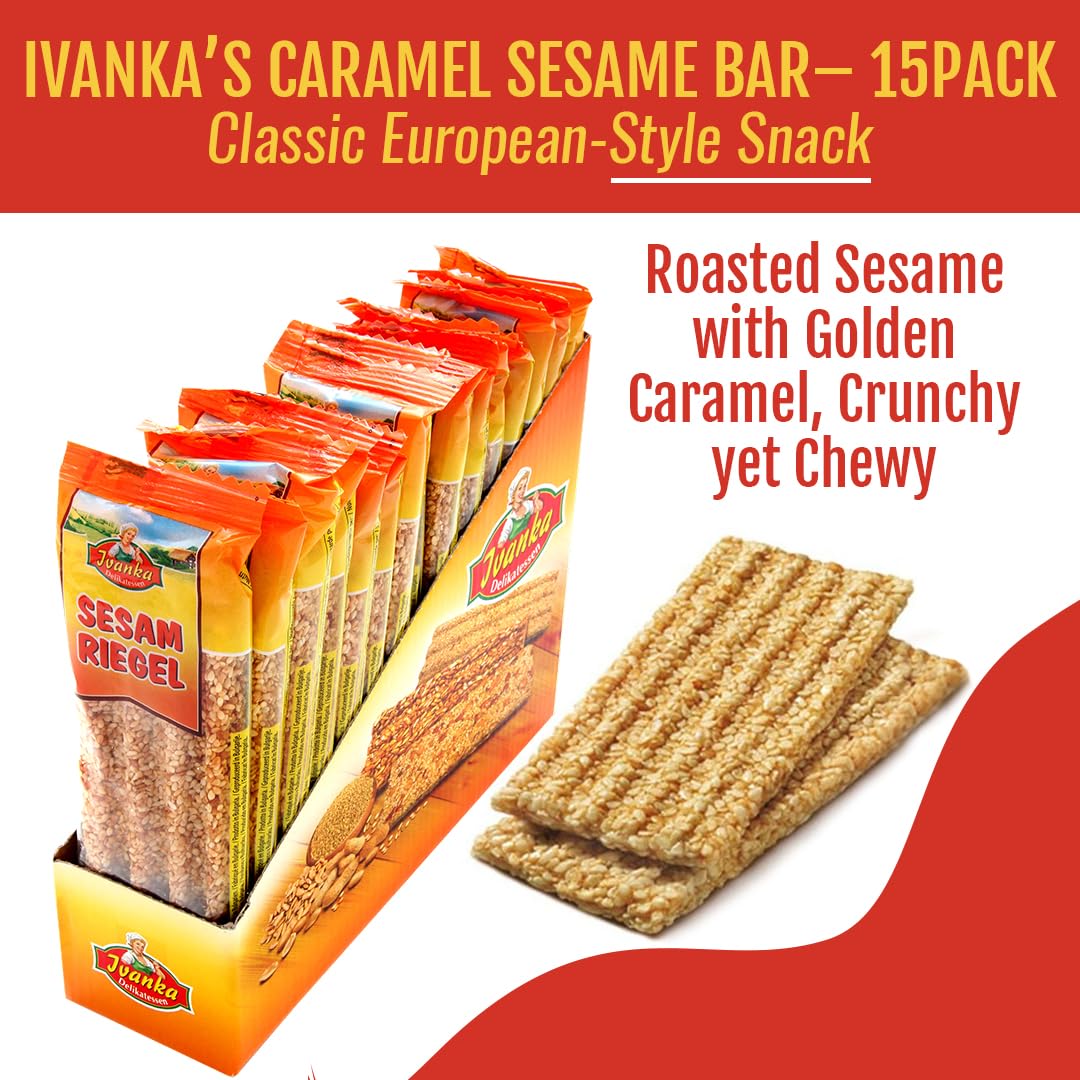 Ivanka's Sesame Crunchy Caramel Bars Deliver Natural Energy & Nutty Flavor - Sesame Bars Ideal for Snacking or Healthy Breakfast - Enjoy the Taste
