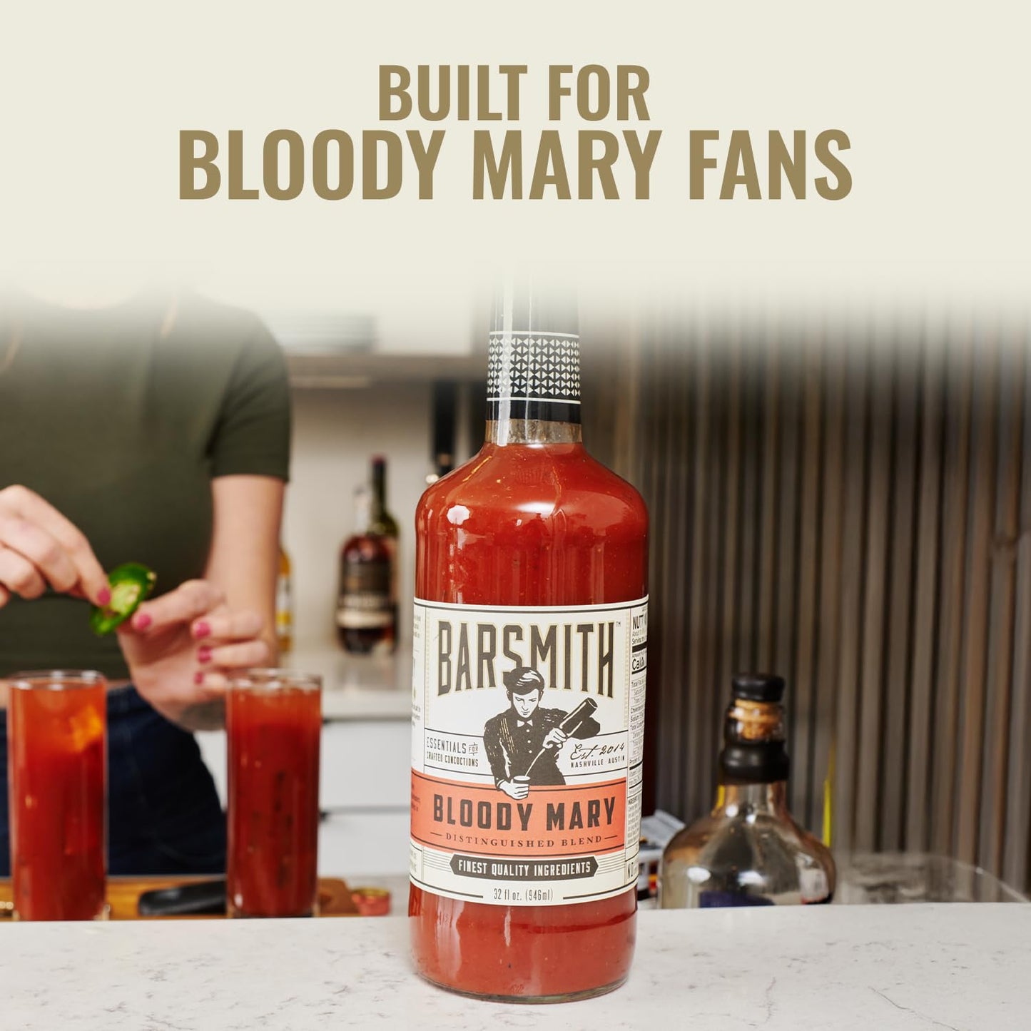 Barsmith Bar Essentials Bloody Mary Mix - Made with Real Tomatoes, Fresh Horseradish & Worcestershire Sauce - Cocktail Mixer for Vodka, Tequila