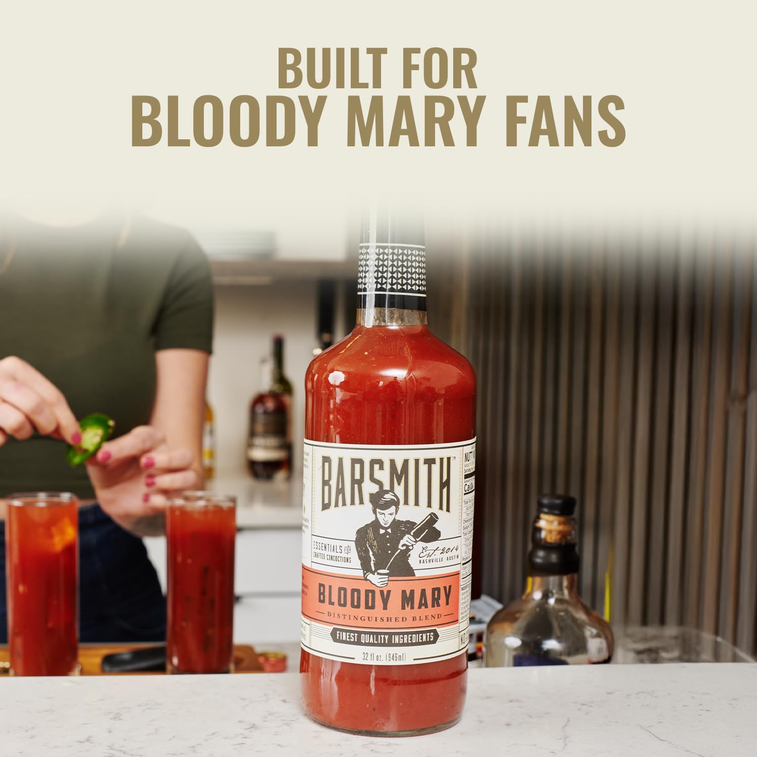 Barsmith Bar Essentials Bloody Mary Mix - Made with Real Tomatoes, Fresh Horseradish & Worcestershire Sauce - Cocktail Mixer for Vodka, Tequila