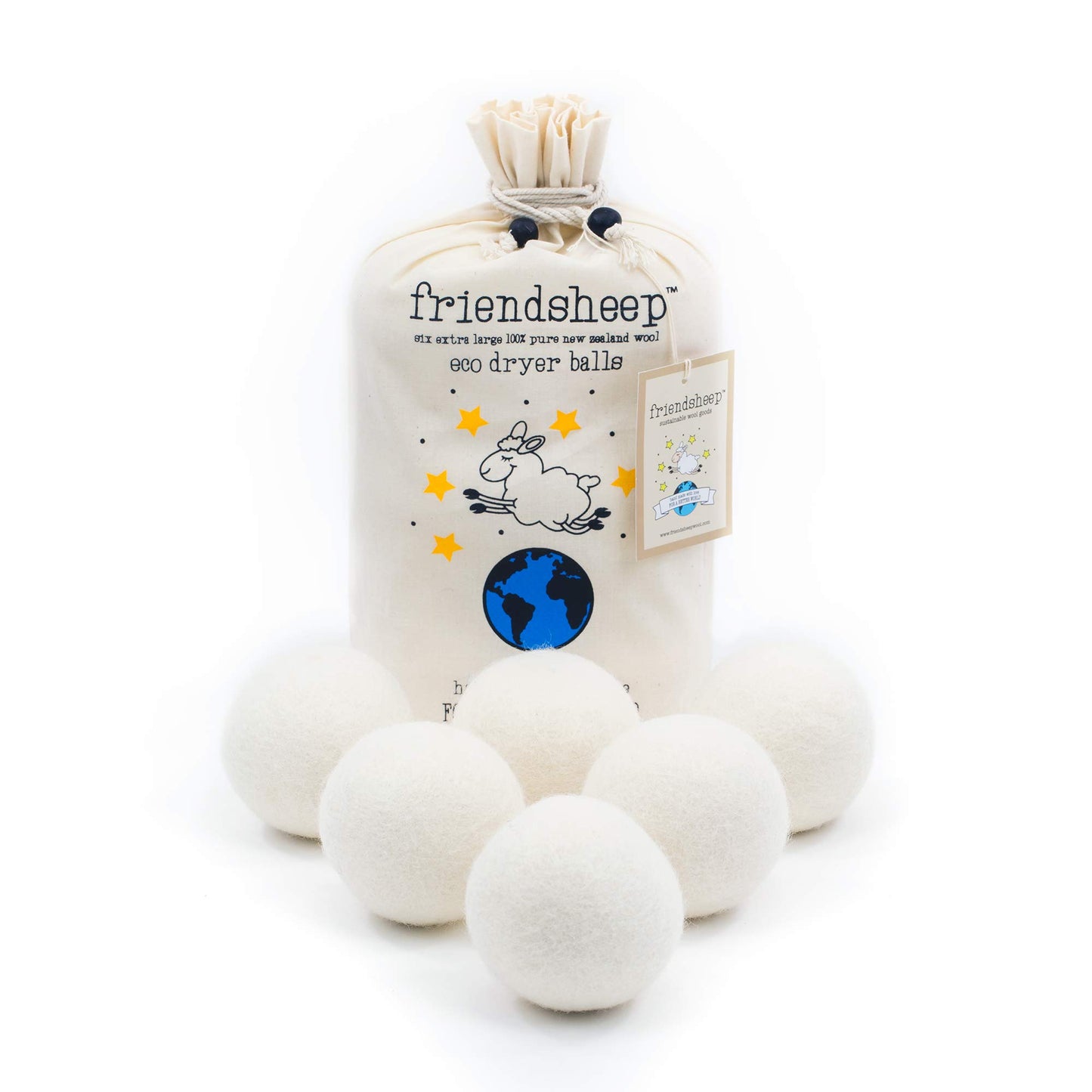 Friendsheep Wool Dryer Balls, Organic Reusable Fabric Softener Alternative for Laundry, Handmade, Fair Trade, Hypoallergenic, Eco-Friendly