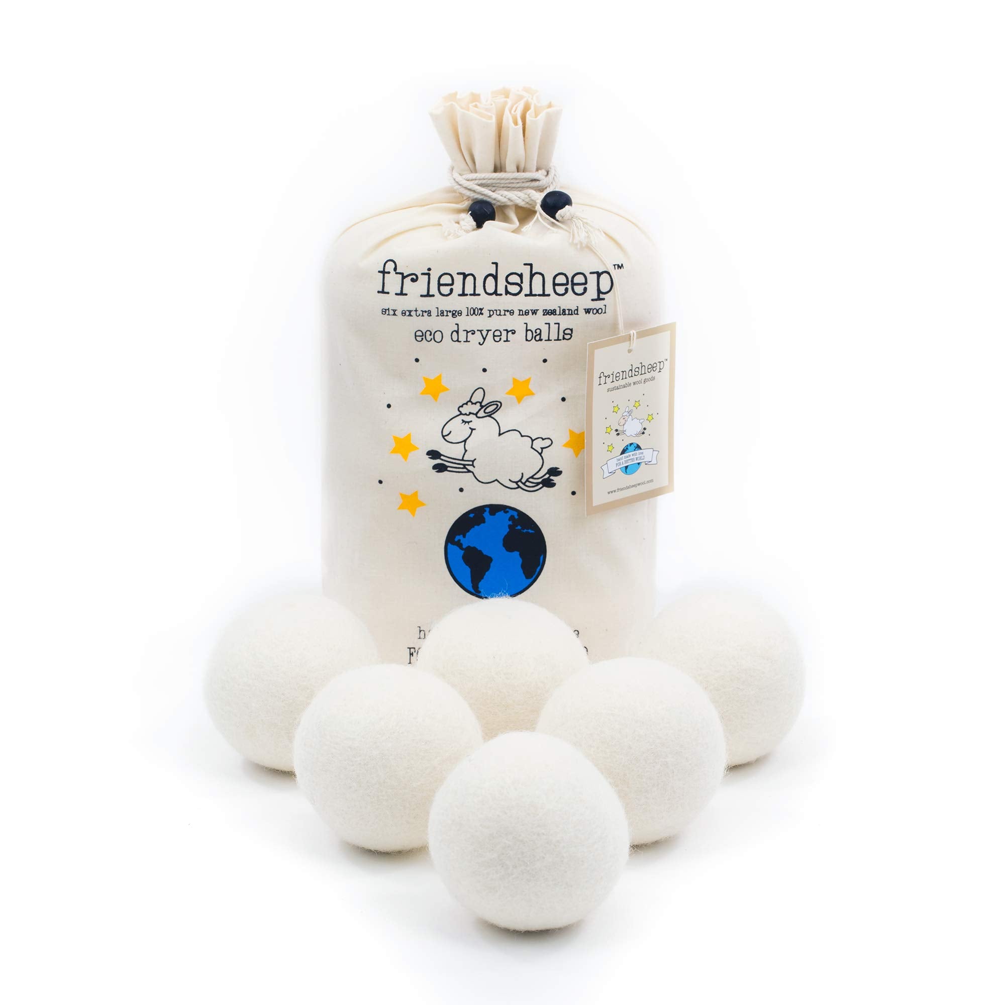 Friendsheep Wool Dryer Balls, Organic Reusable Fabric Softener Alternative for Laundry, Handmade, Fair Trade, Hypoallergenic, Eco-Friendly