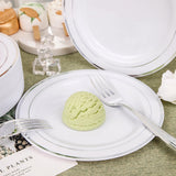 Nervure 204PCS Silver Plastic Plastes - 102PCS Disposable Silver Dessert Plates with 102PCS Plastic Forks Perfect for Salads, Desserts, Catering