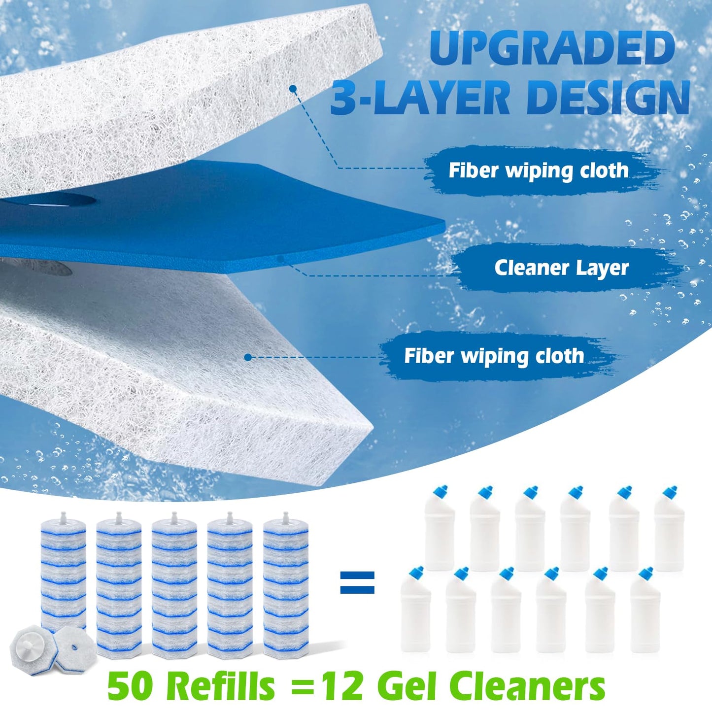 50 Count Disposable Toilet Wand Refills for Clorox, Upgraded Replacement Brush Heads Compatible With Most Toilet Wand Refill System - 5X Cleaning