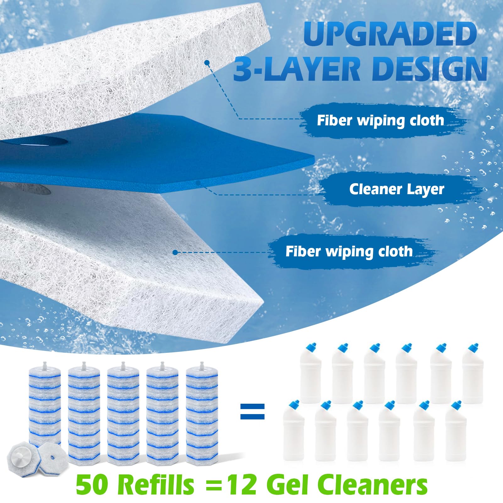 50 Count Disposable Toilet Wand Refills for Clorox, Upgraded Replacement Brush Heads Compatible With Most Toilet Wand Refill System - 5X Cleaning