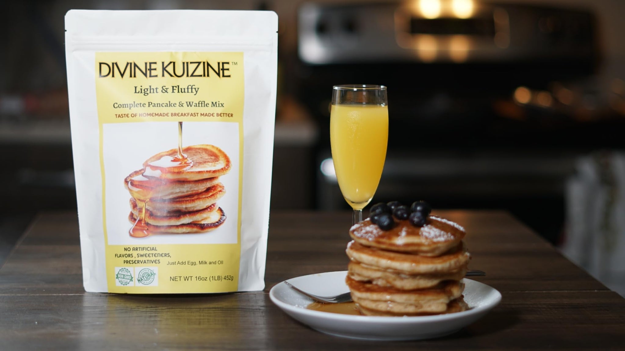 DivineKuizine Complete & Fluffy Pancake and Waffle Mix - Vegan Friendly, All-Natural Ingredients - No Artificial Flavors, Sweeteners, or Preservatives - Delicious Homemade Taste, Easy to Use Pancake and Waffle Mix, Homemade Pancakes Mix 2lbs