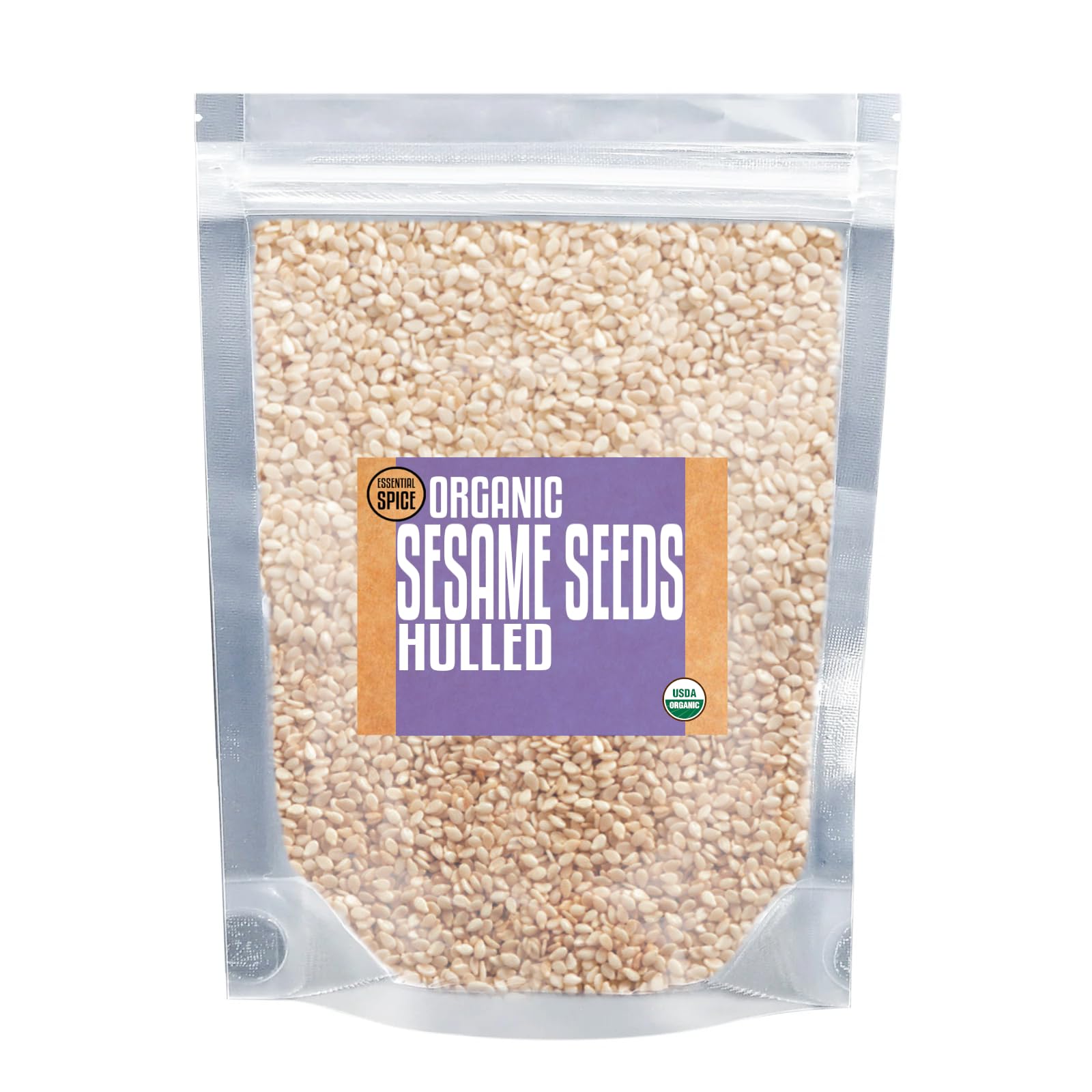 Essential Spice Organic Hulled Sesame Seeds, 2 oz - Mild, Nutty Flavor & Smooth Texture - Perfect for Baking, Stir-Fries, Toppings & Mediterranean