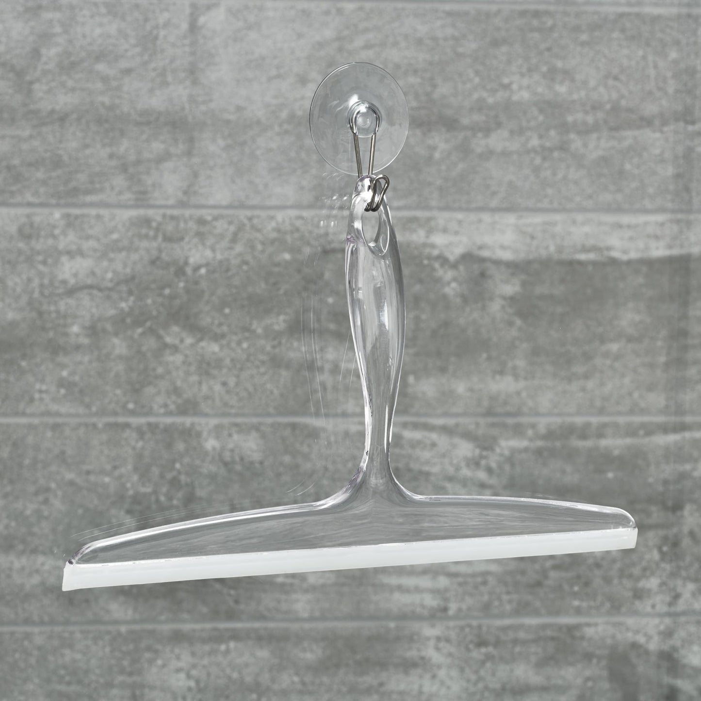 iDesign Plastic Bath Squeegee for Glass with Suction Hook Holder - 12", Clear