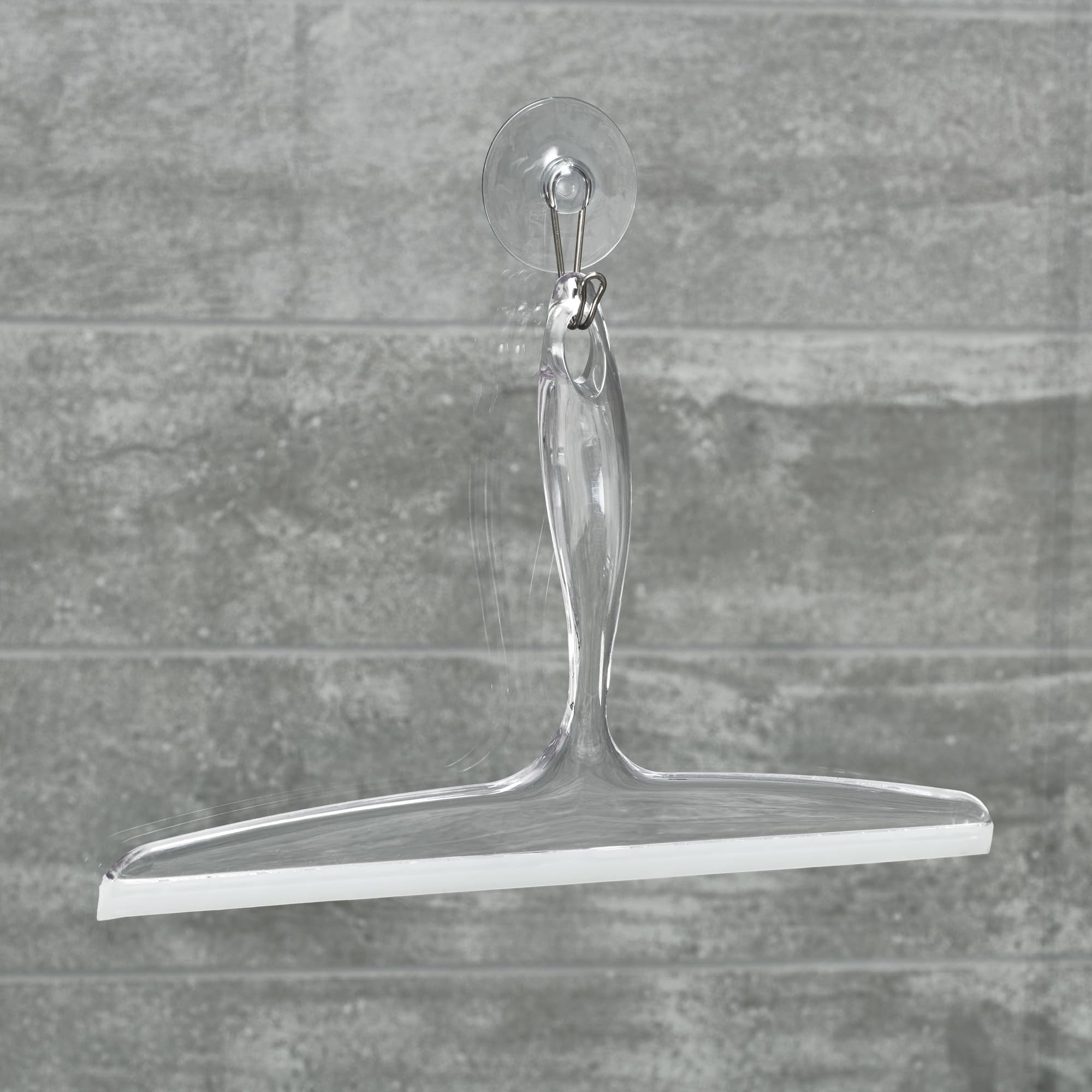 iDesign Plastic Bath Squeegee for Glass with Suction Hook Holder - 12", Clear