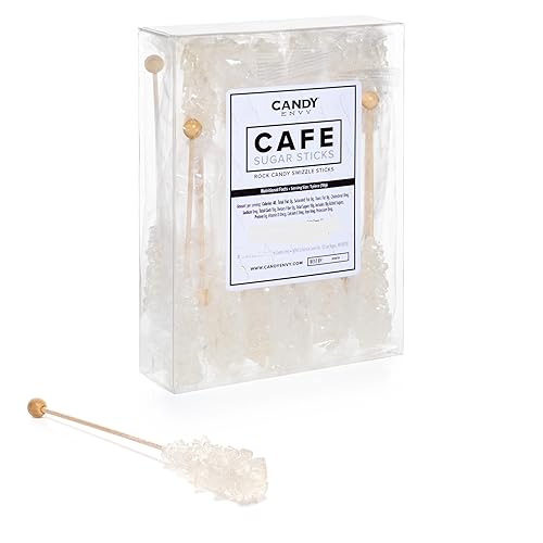 Candy Envy - White Café Sugar Sticks Mini Rock Candy - 18 Individually Wrapped Sugar Stirrer - Original Sugar Flavored