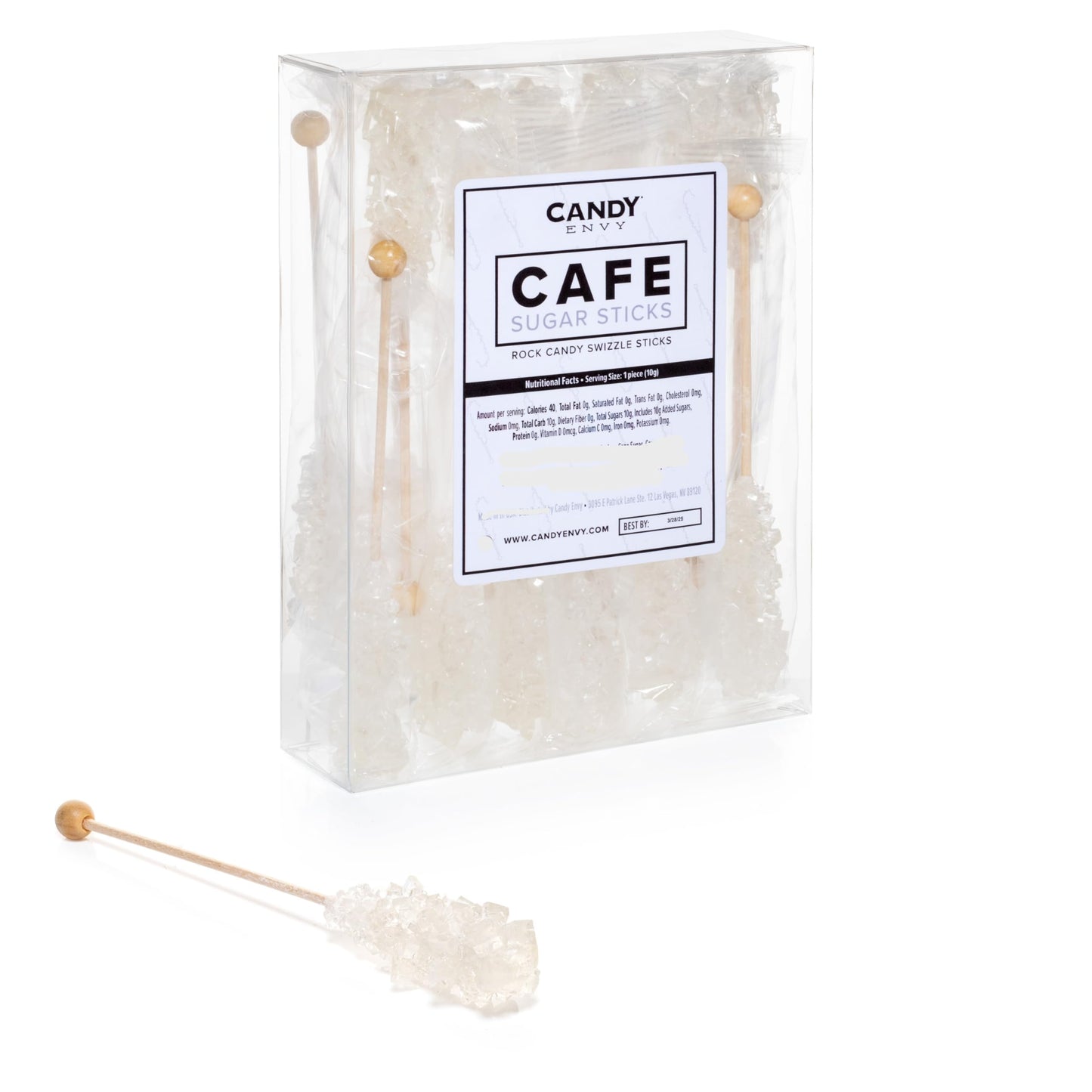 Candy Envy - White Café Sugar Sticks Mini Rock Candy - 18 Individually Wrapped Sugar Stirrer - Original Sugar Flavored