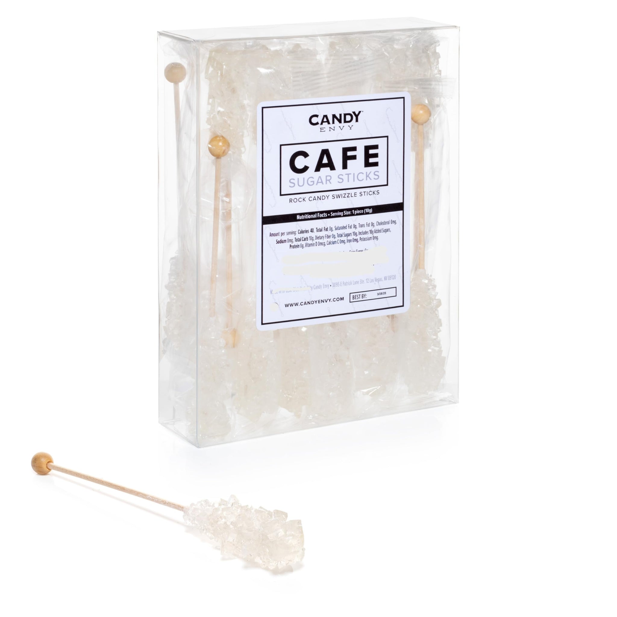 Candy Envy - White Café Sugar Sticks Mini Rock Candy - 18 Individually Wrapped Sugar Stirrer - Original Sugar Flavored