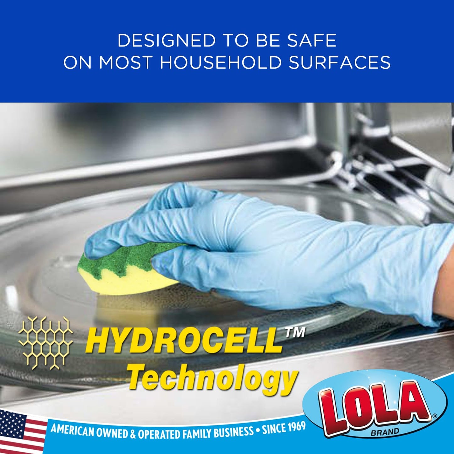 LOLA Heavy Duty Scrub Sponges, 2 Pack, Made in USA, Superior Sponge Lasts up to 4X Longer, Reusable Long Lasting, Next Generation Cleaning