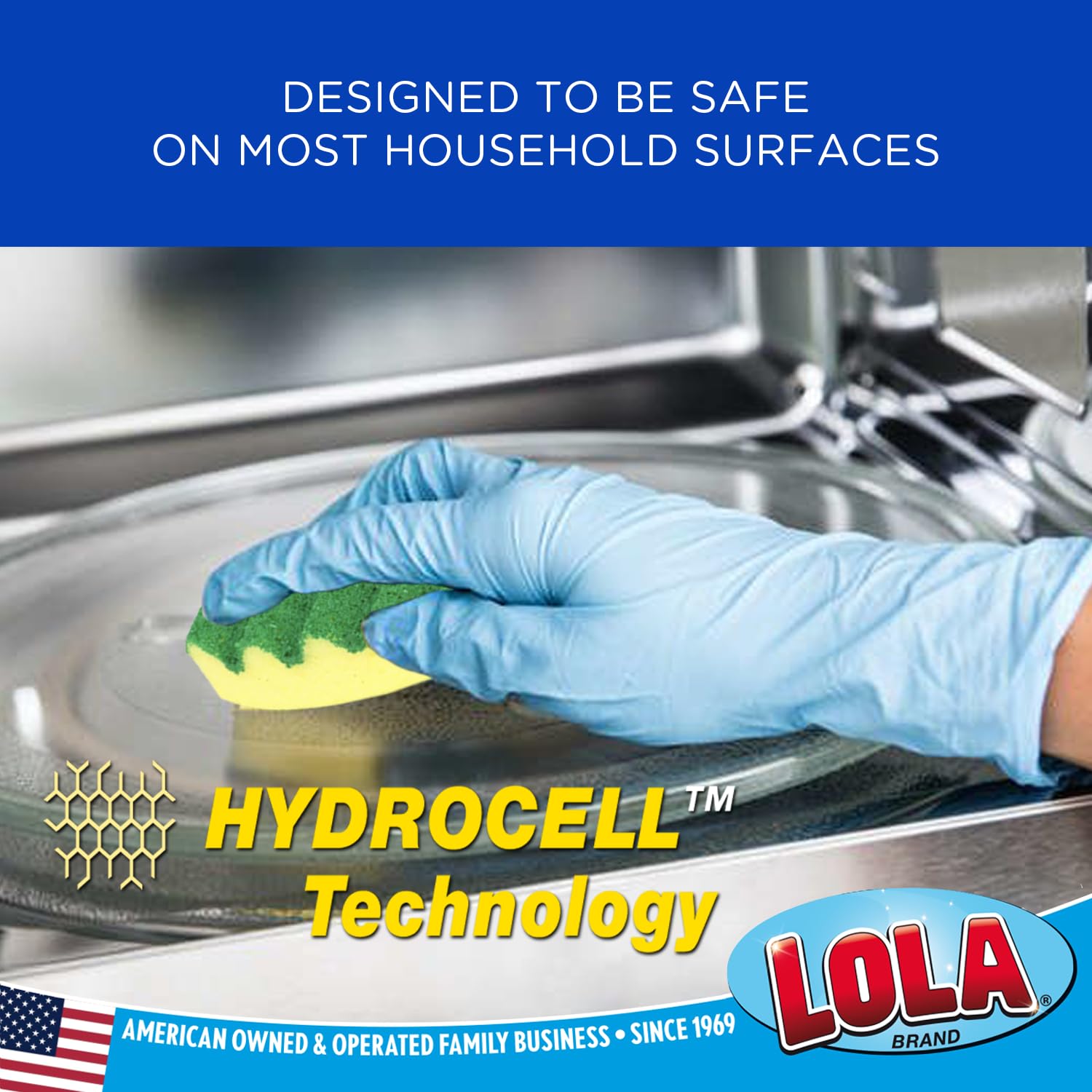 LOLA Heavy Duty Scrub Sponges, 2 Pack, Made in USA, Superior Sponge Lasts up to 4X Longer, Reusable Long Lasting, Next Generation Cleaning