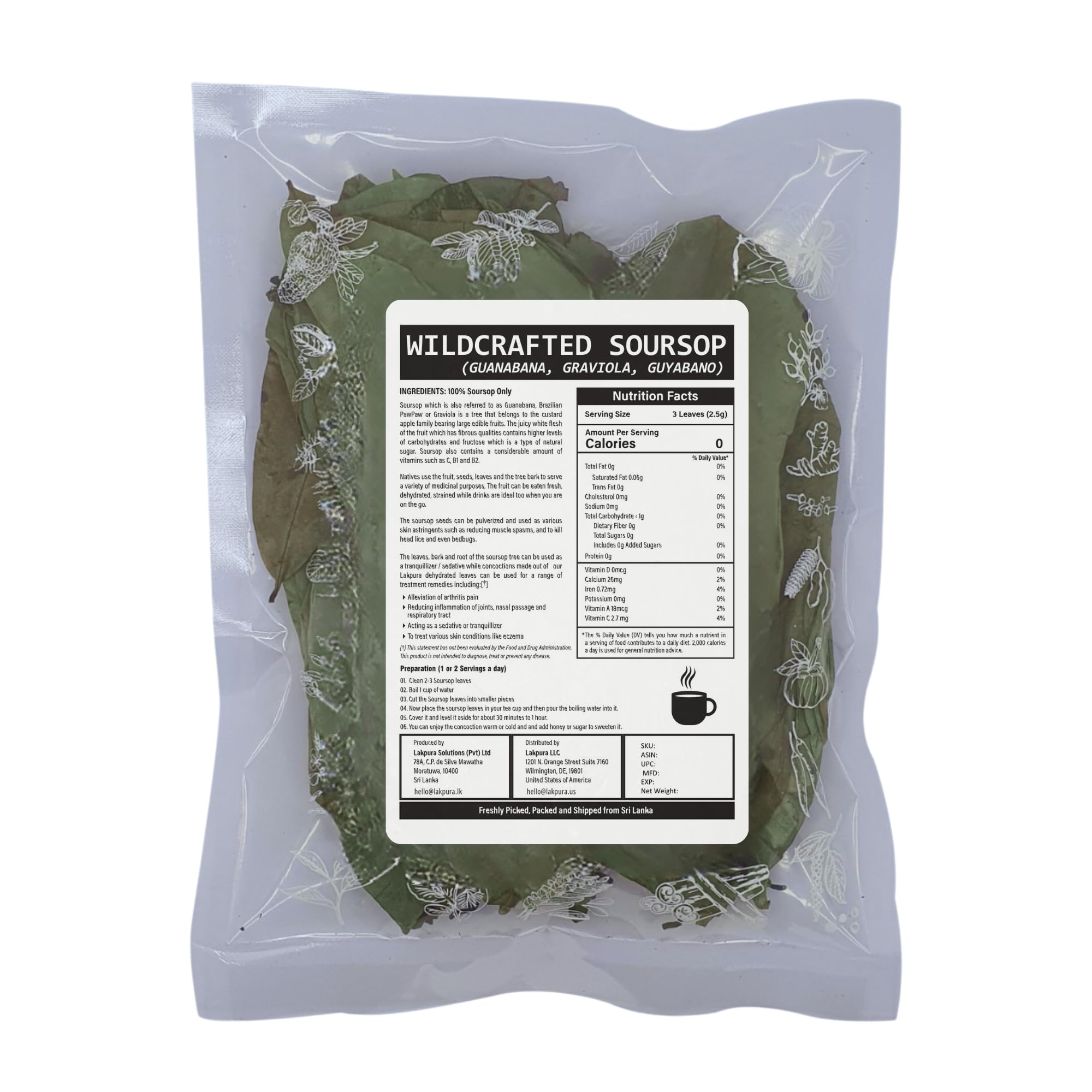 Graviola (sour Sop) Loose Leaves tea 2 oz - All Natural organically grown package in resealable pouch
