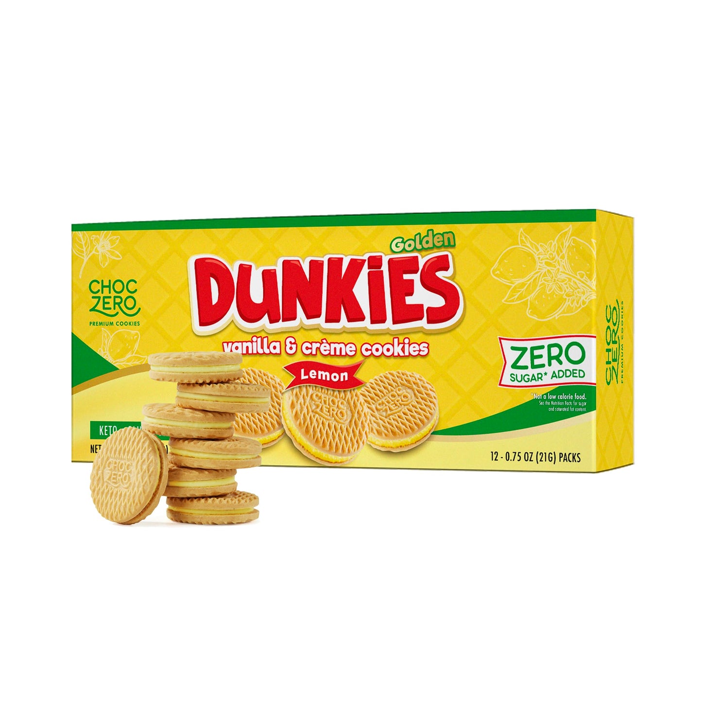 ChocZero Lemon Dunkies - Sugar Free Lemon Sandwich Cookies, Keto Friendly, Gluten Free, High Fiber, Low Net Carb - 9oz Box