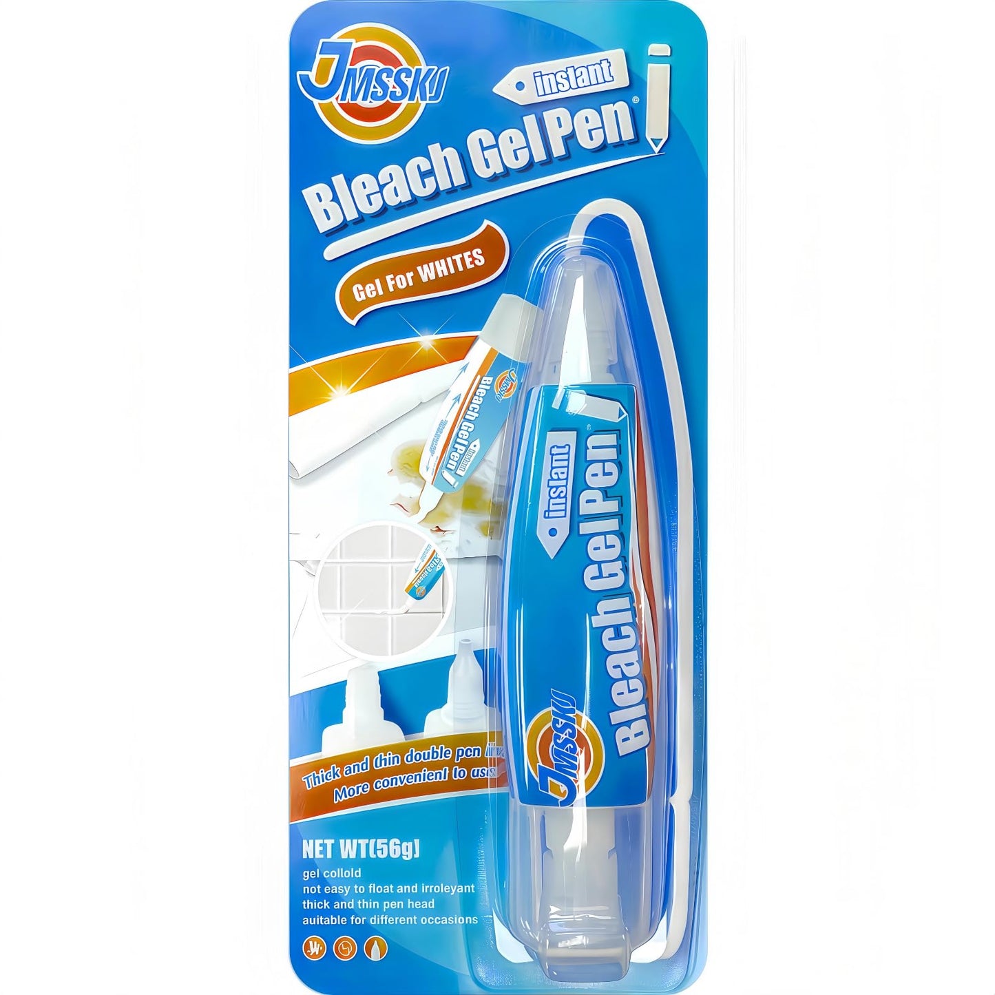 Bleach Pen for Clothes & Grout, 4 in 1 Dual-Tip Stain Remover Gel Pen with Precision Tip & Brush Head, Portable Travel-Size Cleaner for White Laundry