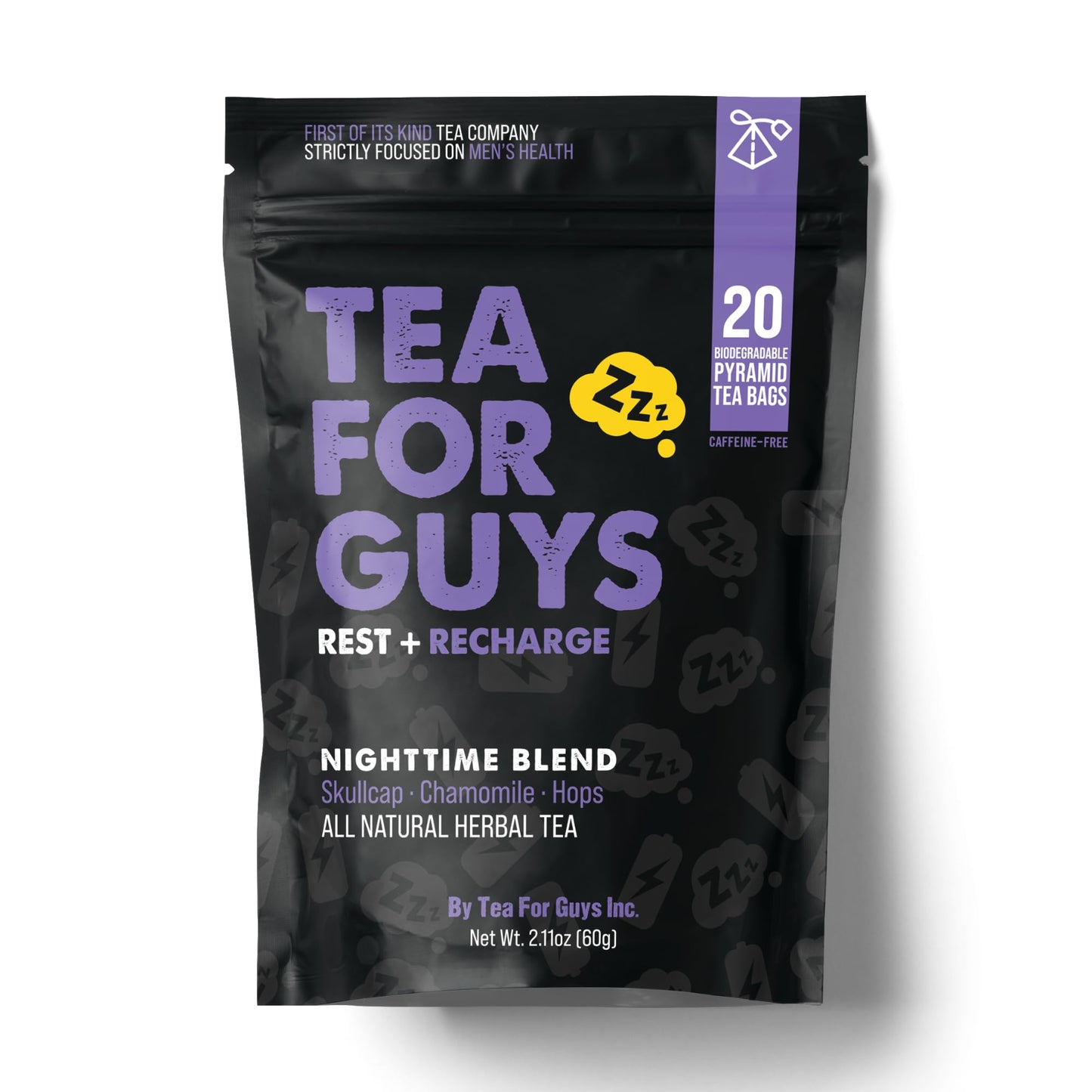 Tea For Guys: Nighttime Blend- Strong Herbal Night Blend for Calm, Reset, and Deep Rest | - 20 Biodegradable Tea Bags