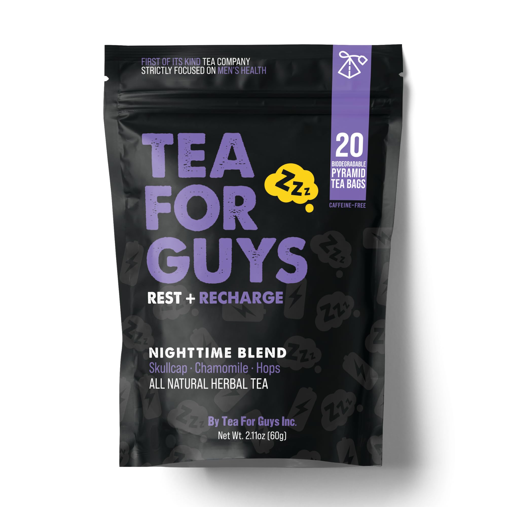 Tea For Guys: Nighttime Blend- Strong Herbal Night Blend for Calm, Reset, and Deep Rest | - 20 Biodegradable Tea Bags