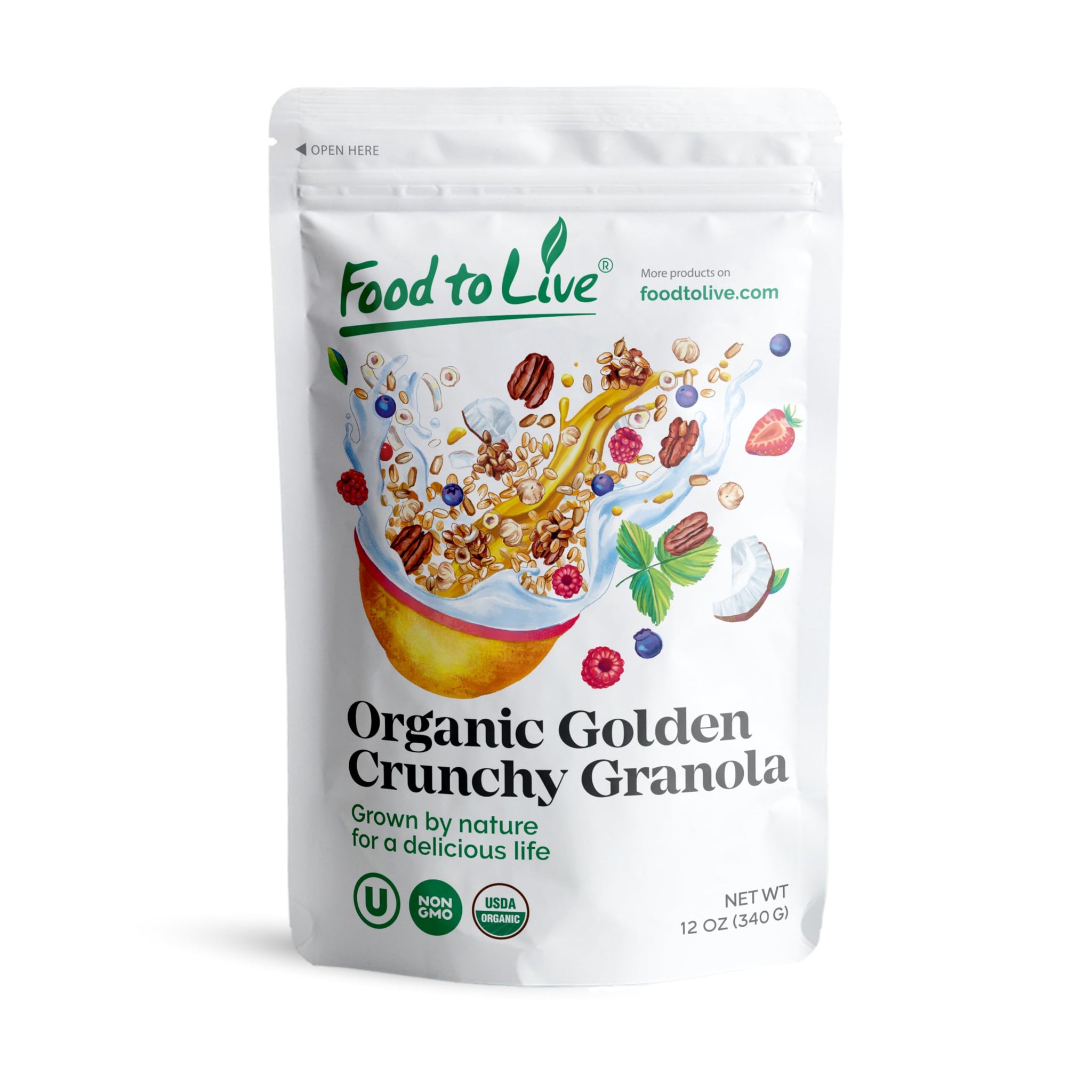 Food to Live Organic Golden Crunchy Granola, 12 Ounces - Small Batch, Handcrafted, Bulk, Great as Snack for Breakfast Cereals, Contains Hazelnuts