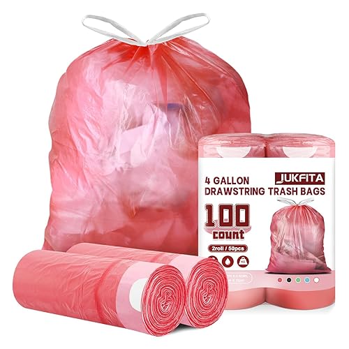 4 Gallon Trash Bags Drawstring 100 Count, JUKFITA Extra Strong Small Garbage Bags, Unscented Trash Can Liners for Bathroom Restroom Office Kitchen