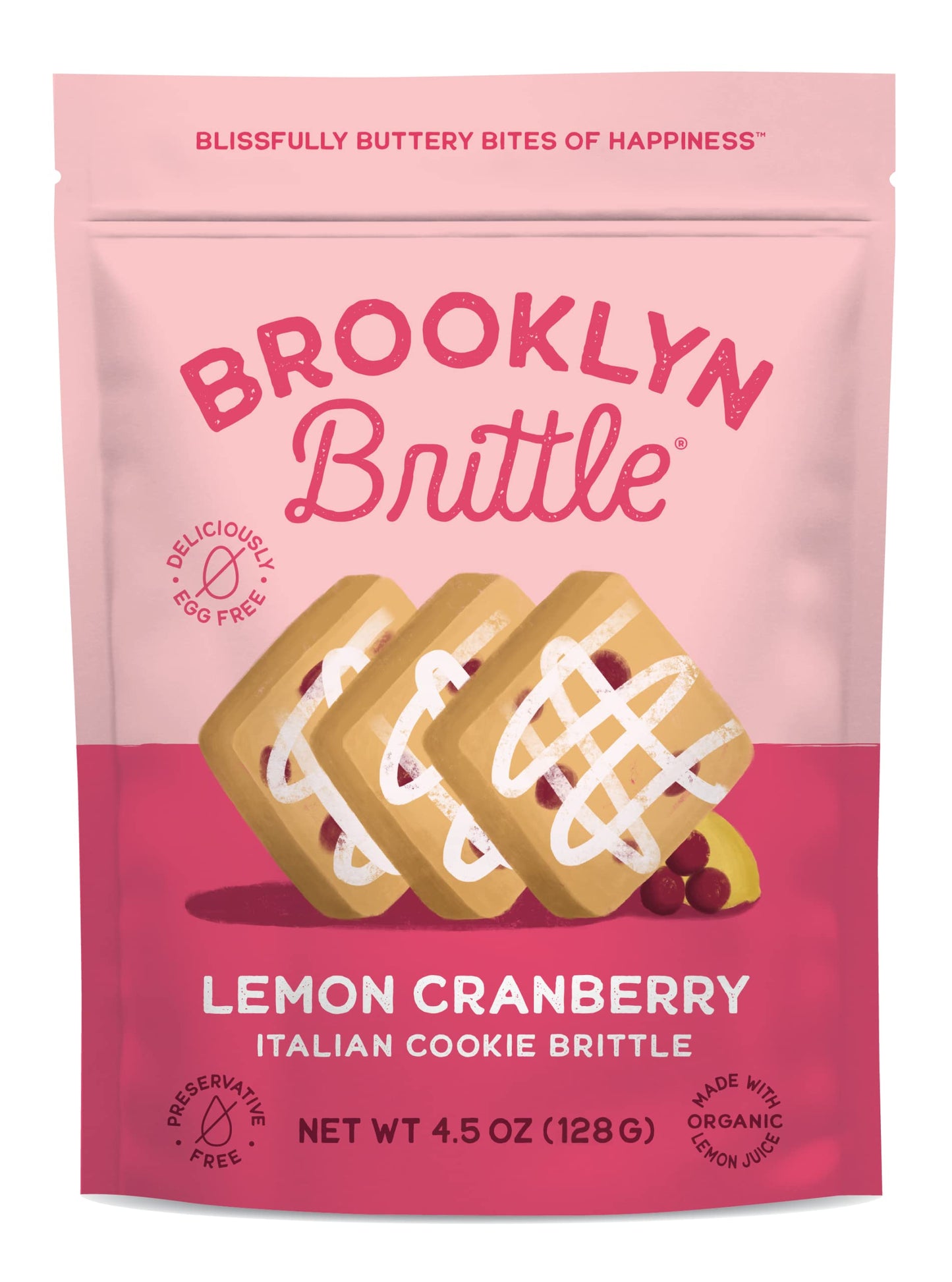 Brooklyn Brittle Lemon Cranberry Italian Cookie Brittle - Light, Crunchy & Refreshing Gourmet Snack - Sweet & Tart Baked Treats - Perfect for Tea