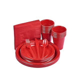 175 PCS Red Plastic Dinnerware Set Includes 50 Plates, 25 Cups, 25 Napkins, 25 Cutlery Spoons Forks & Knives, Disposable Dinnerware Set, Red Party