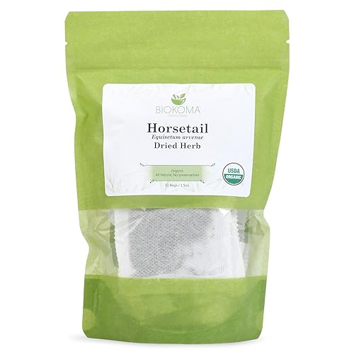 Biokoma Organic Horsetail Dried Herb 30 Tea Bags Shavegrass Equisetum Arvense USDA Organic Herbal Tea Healthy Hair Skin Nails Support Resealable Pouch