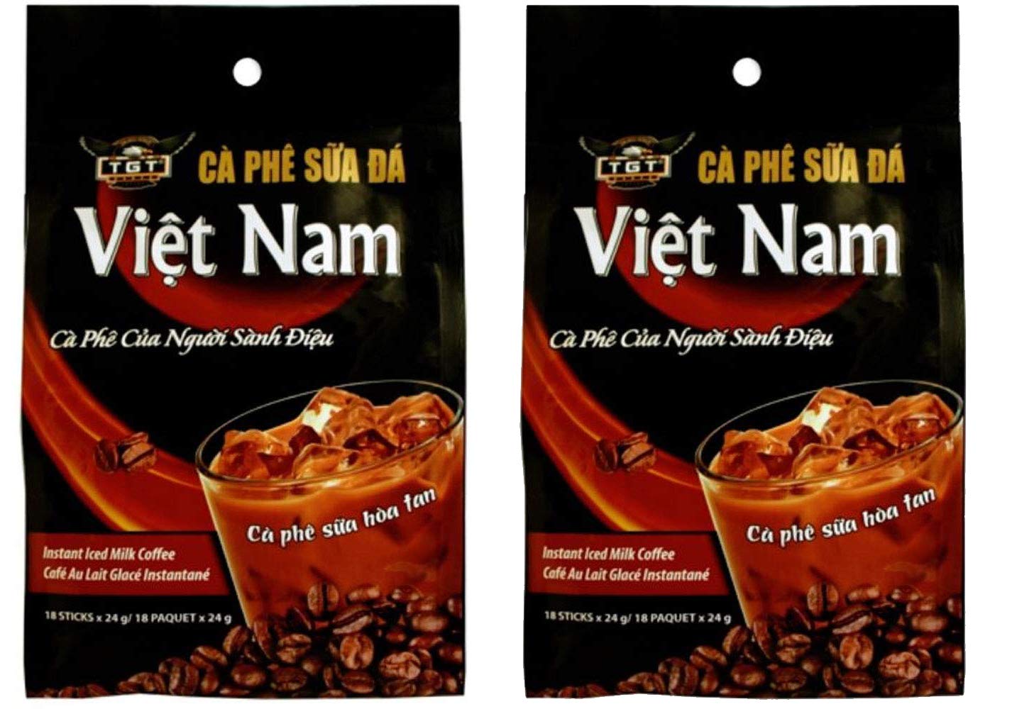 TGT Instant Iced Milk Coffee, Original Vietnamese Instant Coffee Mix, Cafe Sua Hoa Tan, Coffee Packets Single Serve,Bag of 18 Packets x 24g,Pack of 2