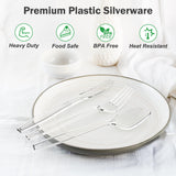 Dealusy 300 Count Extra Heavy Duty Clear Plastic Silverware, 100 Forks, 100 Spoons, 100 Knives, BPA-Free, Heat Resistant, Disposable Plastic Utensils
