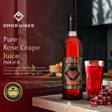 Amor Vines: Rosé Grape Juice - 100% Pure, Non-Alcoholic, No Water Added, Preservative-Free - 750ml Glass Bottles (Pack of 2)