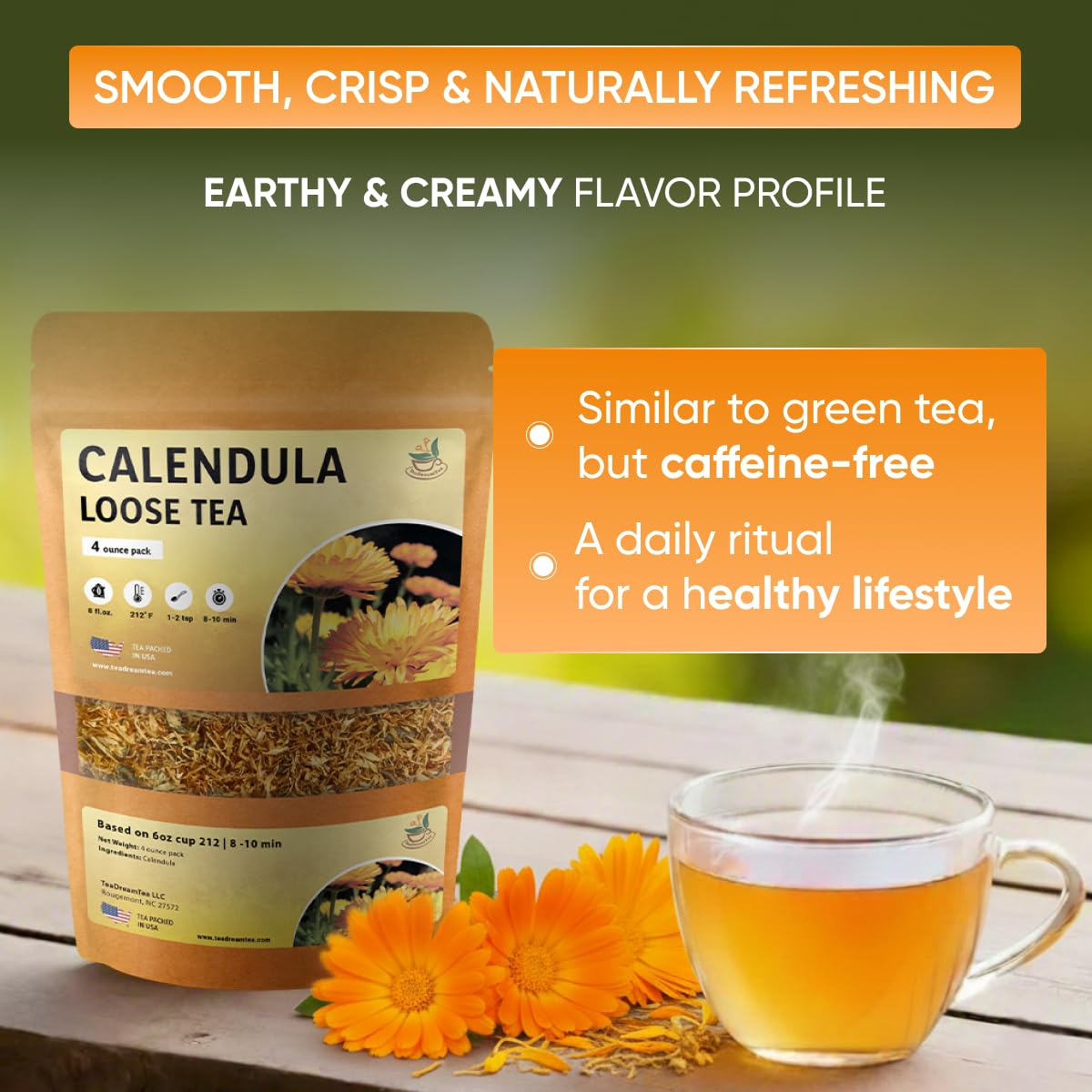Calendula Loose Tea - 4 oz Size - Marigold & Dried - Calendula Tea Bulk Flowers Gluten-Free and Caffeine-Free Herbal tea for Relaxation, Wallness