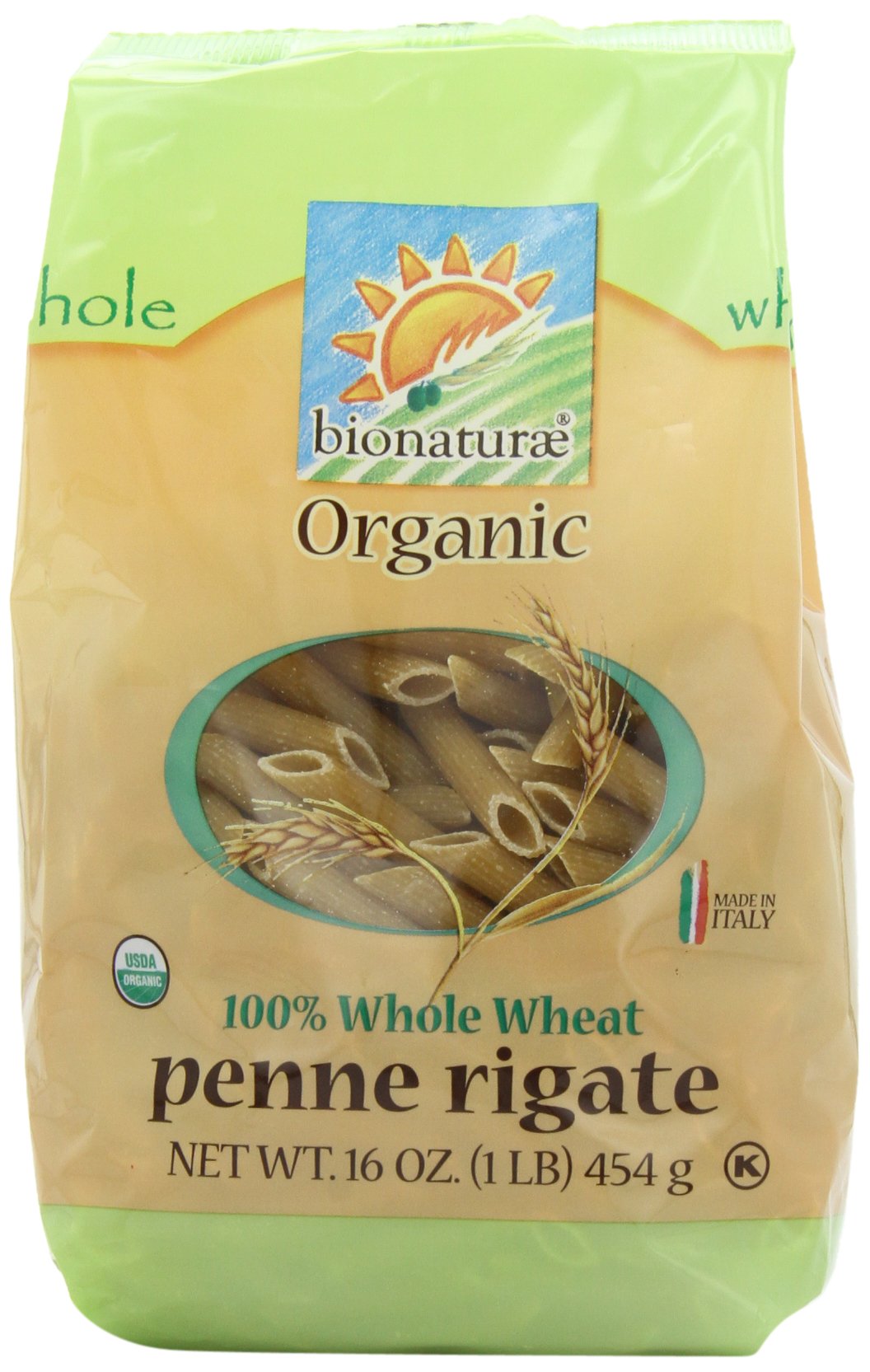 Bionaturae Penne Rigate Pasta Noodles - Whole Wheat Pasta, Kosher Certified, High Protein, Non-GMO Verified, USDA Certified, Whole Wheat Penne, Penne