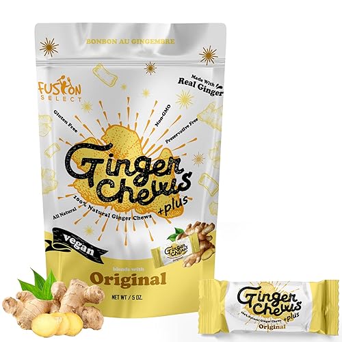 Fusion Select Original Ginger Chews - Sweet Soft Candied Delights From Indonesia - Promotes Relief From Morning Sickness, Upset Stomach - Made from