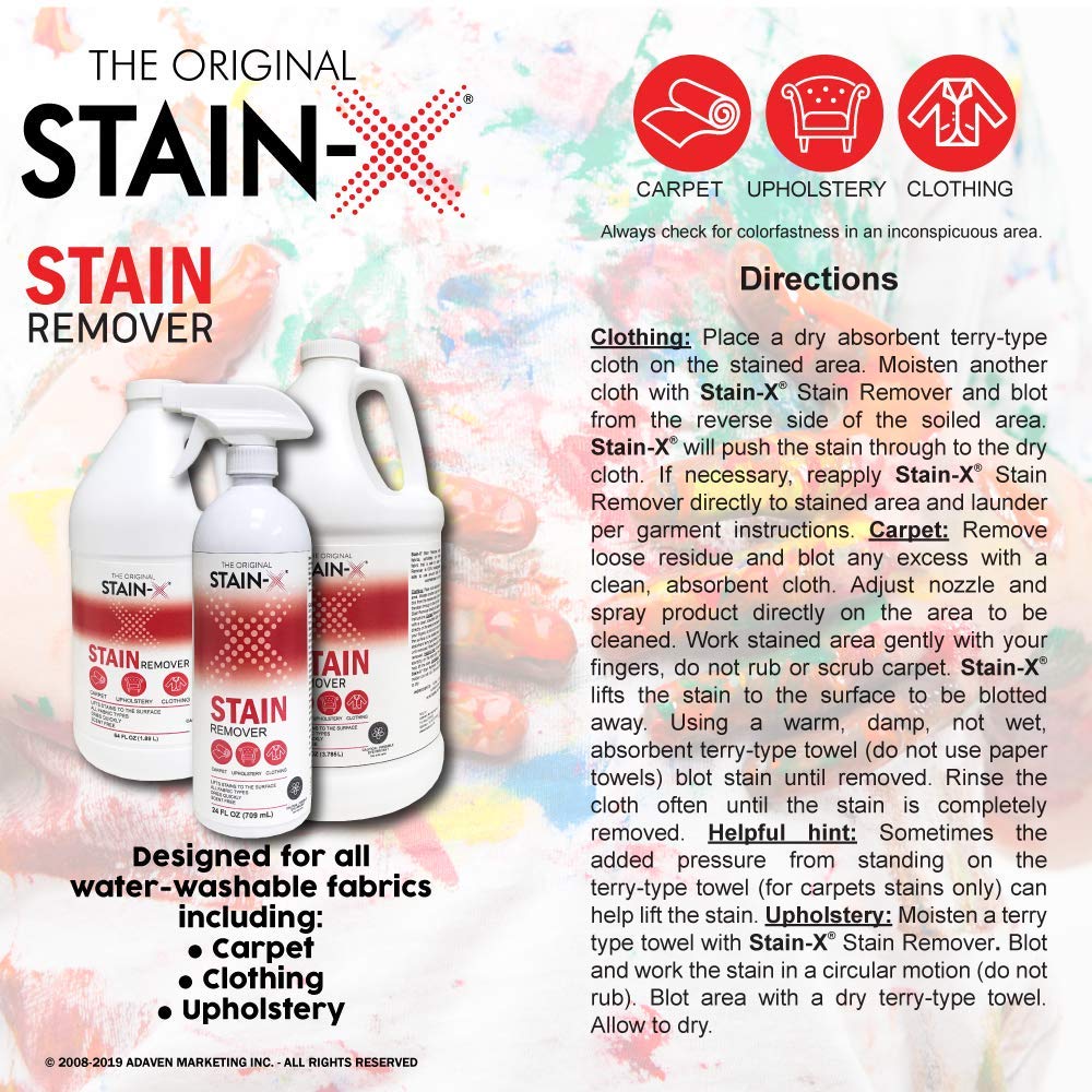 STAIN-X Cleaner | Effective Stain Remover for Laundry, Carpet, Clothing, Upholstery and Other Washable Fabrics - Value Pack (128 oz)