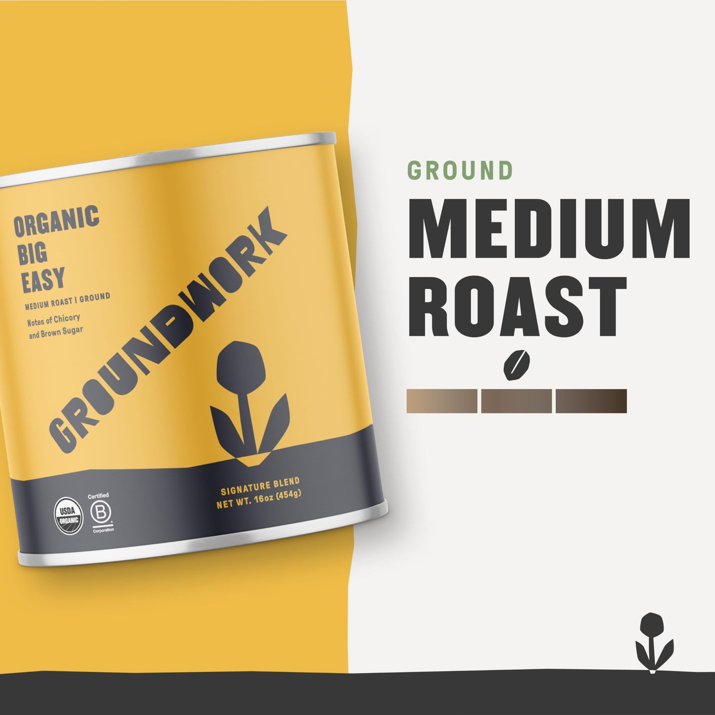 Groundwork USDA Organic Ground Medium Roast Coffee, Big Easy, 16 Ounce Can