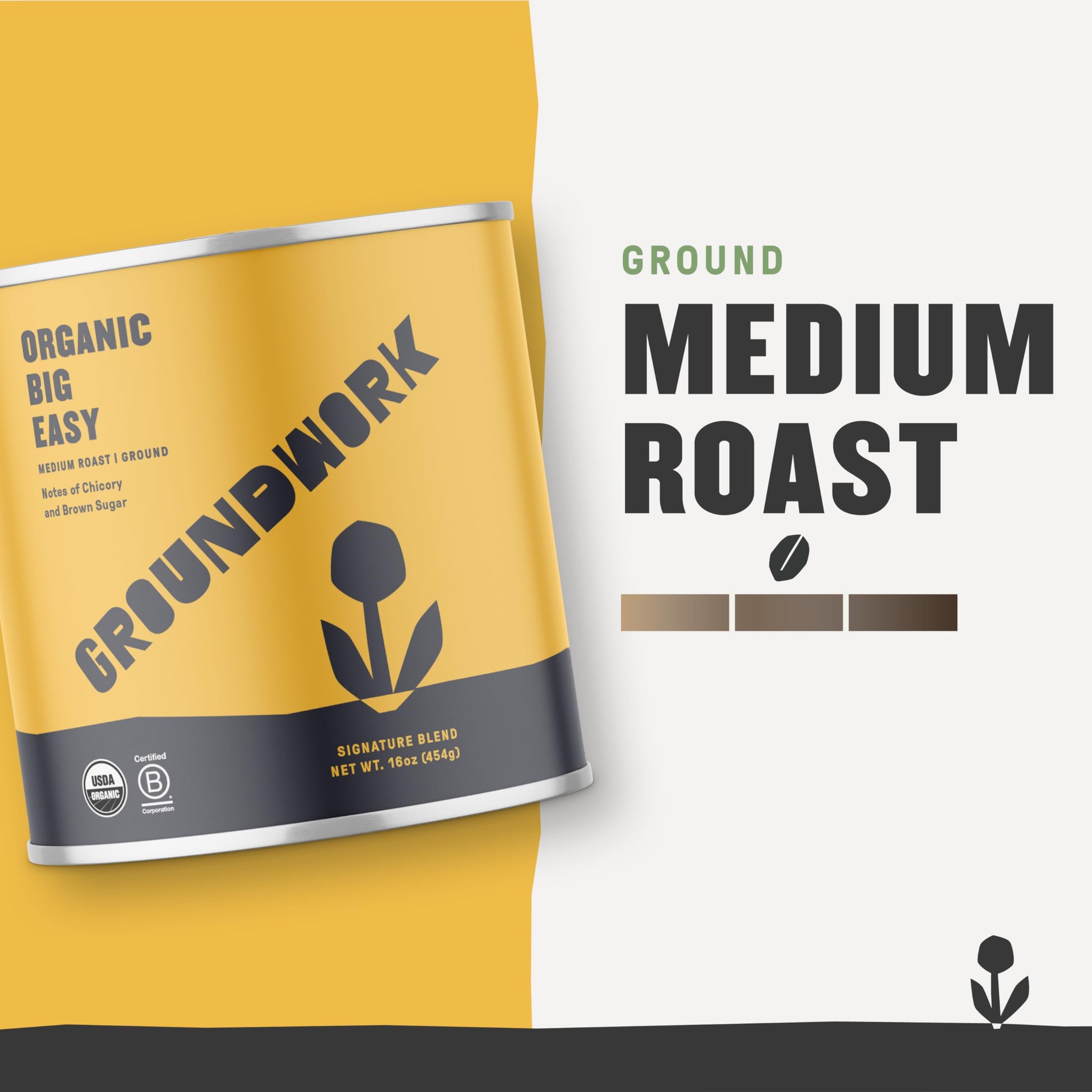 Groundwork USDA Organic Ground Medium Roast Coffee, Big Easy, 16 Ounce Can