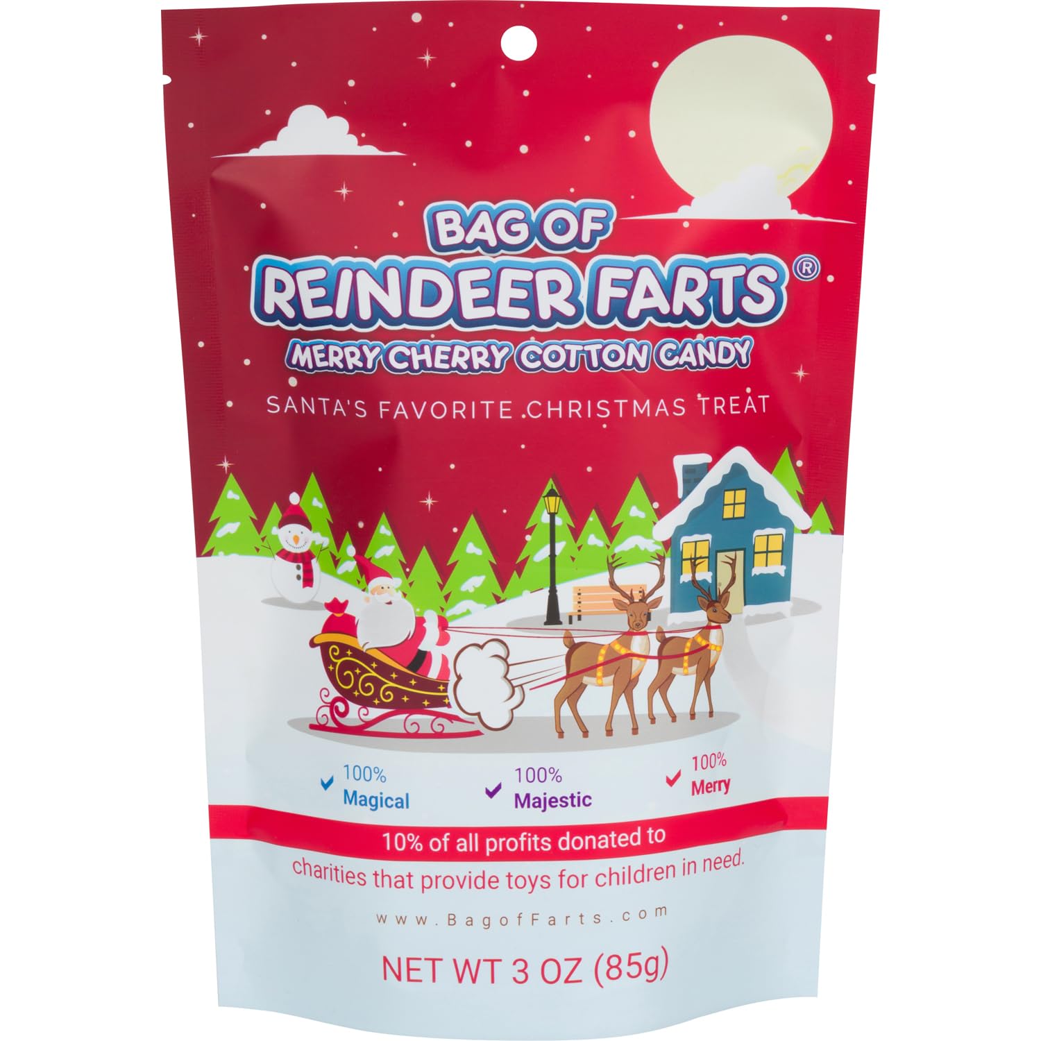 Bag of Reindeer Farts Cotton Candy, NEW Merry Cherry Flavor, 1 pack / 3 ounces, Funny Christmas Stocking Stuffer Present for Kids Boys Girls Teens