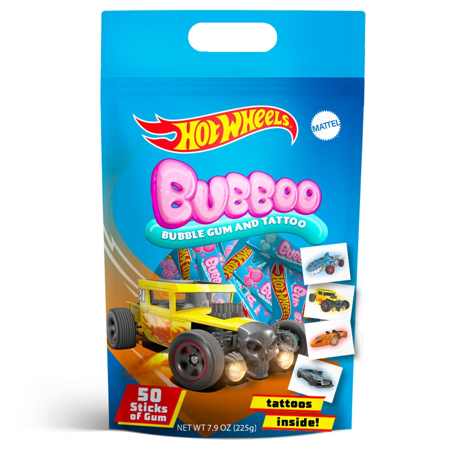 Hot Wheels Bubble Gum and Temporary Tattoos Set - Bubboo Set with 50 Pieces of Bubblegum in 5 Flavors and 50 Temporary Tattoos for Boys, Kids | Hot