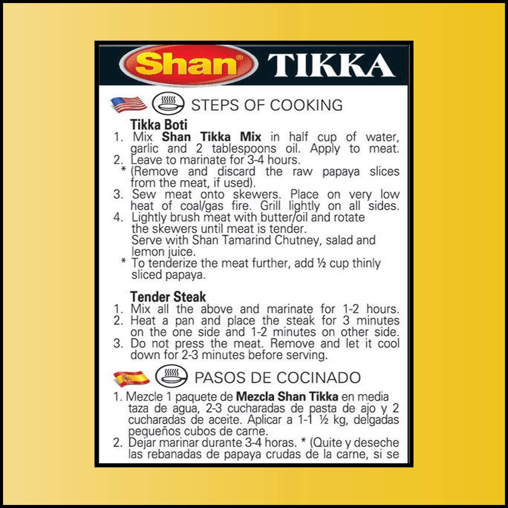 Shan Tikka Recipe and Seasoning Mix 1.76 oz (50g) - Spice Powder for Traditional Style BBQ Steak Mix - Suitable for Vegetarians - Airtight Bag in