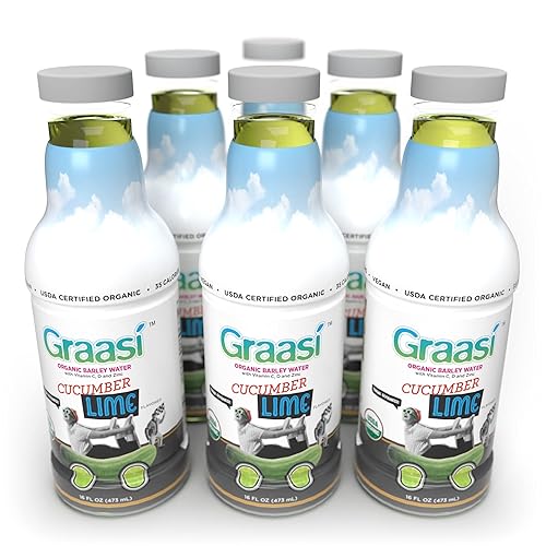 Graasi Organic Barley Grass Water | Hydration Drink with Vitamin C, D, Zinc | USDA Organic, Non-GMO, Vegan | Low-Calorie Wellness Beverage | Cucumber