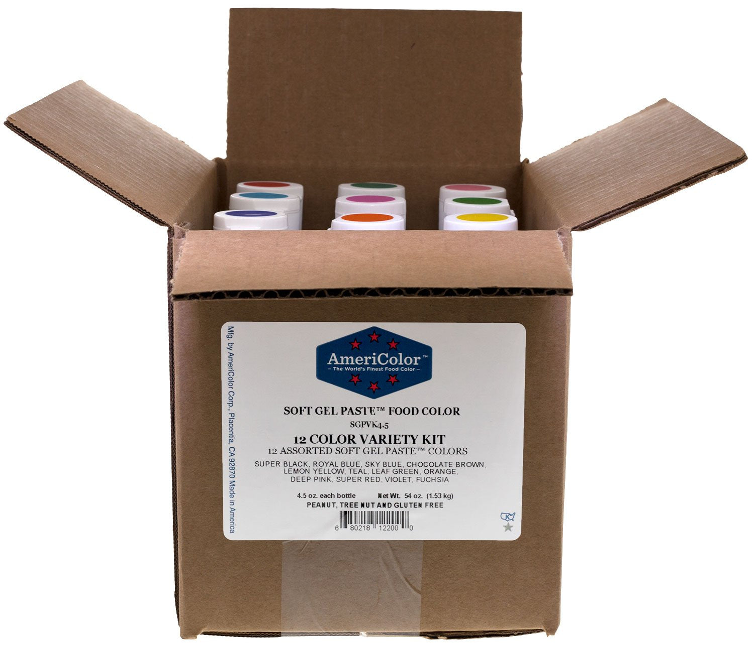 AmeriColor 12 Color Variety - Kit, Soft Gel Paste Food Coloring, 4.5 Ounce Bottles.