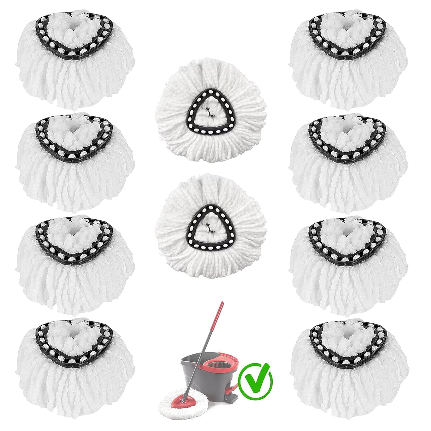 10-Pack Spin Mop Replacement Heads, 100% Microfiber Spin Mop Refills Heads,360°Micro Replacement Mop Head for Easy House Cleaning Floor Mopping,White