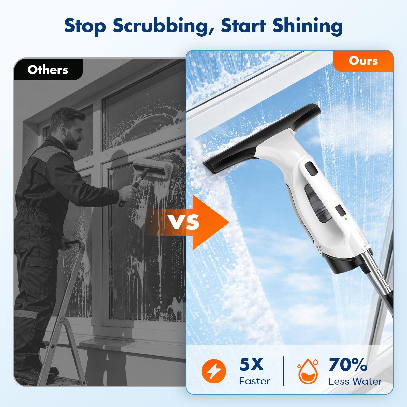 BirdSuite Cordless Window Vacuum Squeegee with Extension Pole, Electric Window Cleaner with Water Collection Tank, Portable Cleaning Kit for Glass