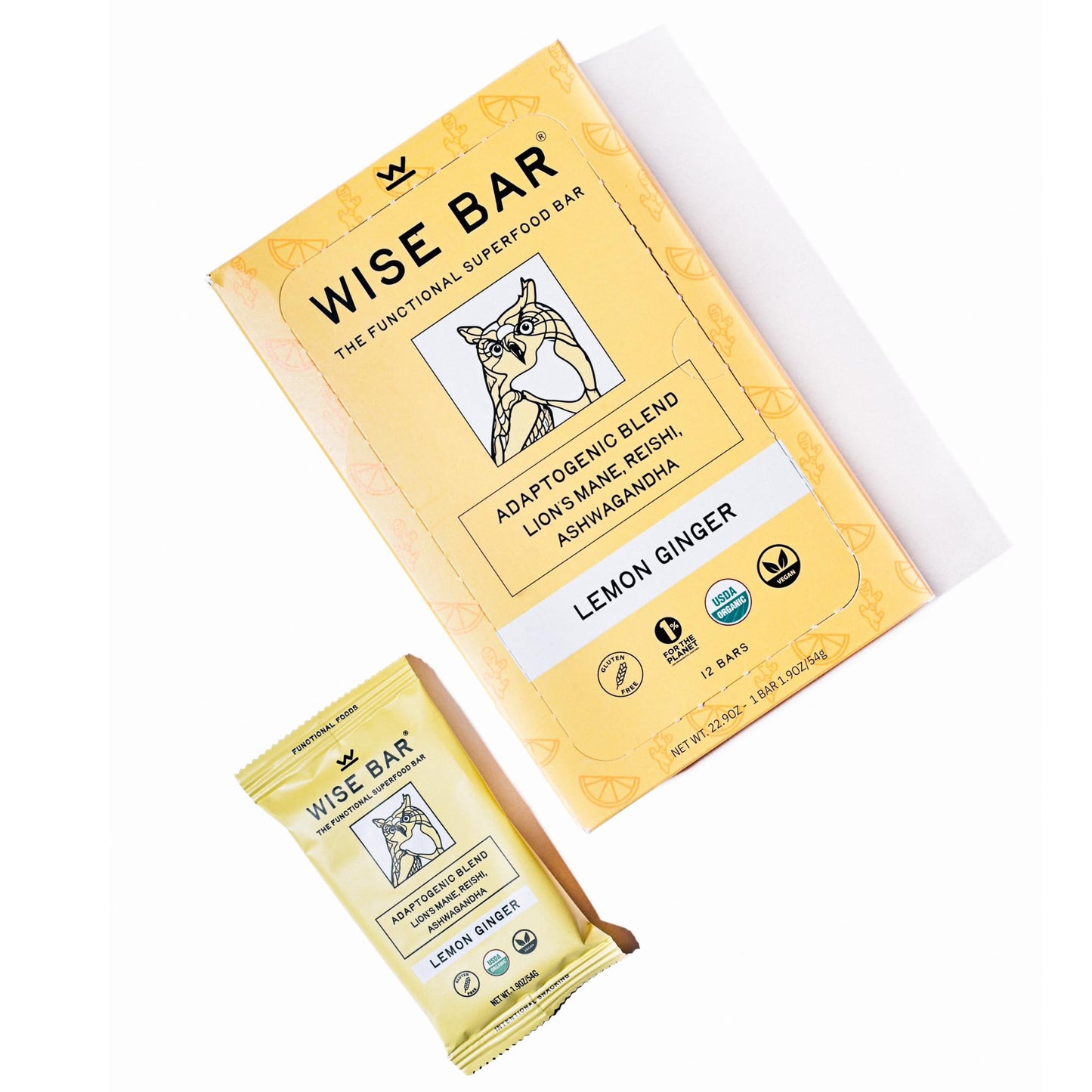 Wise Bar Adaptogen Mushroom Nutrition Bars with Reishi, Lions Mane & Ashwagandha, Organic Vegan & Gluten Free Snacks for Natural Focus, Energy