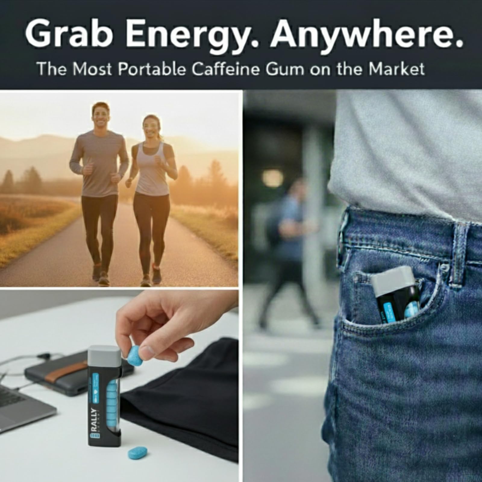 Rally Energy Caffeine Gum, Sugarless Gum with 60 mg of Caffeine for Fast-Acting Energy, Stay Alert, Long-Lasting, Natural Wintergreen Flavor (2 Pack