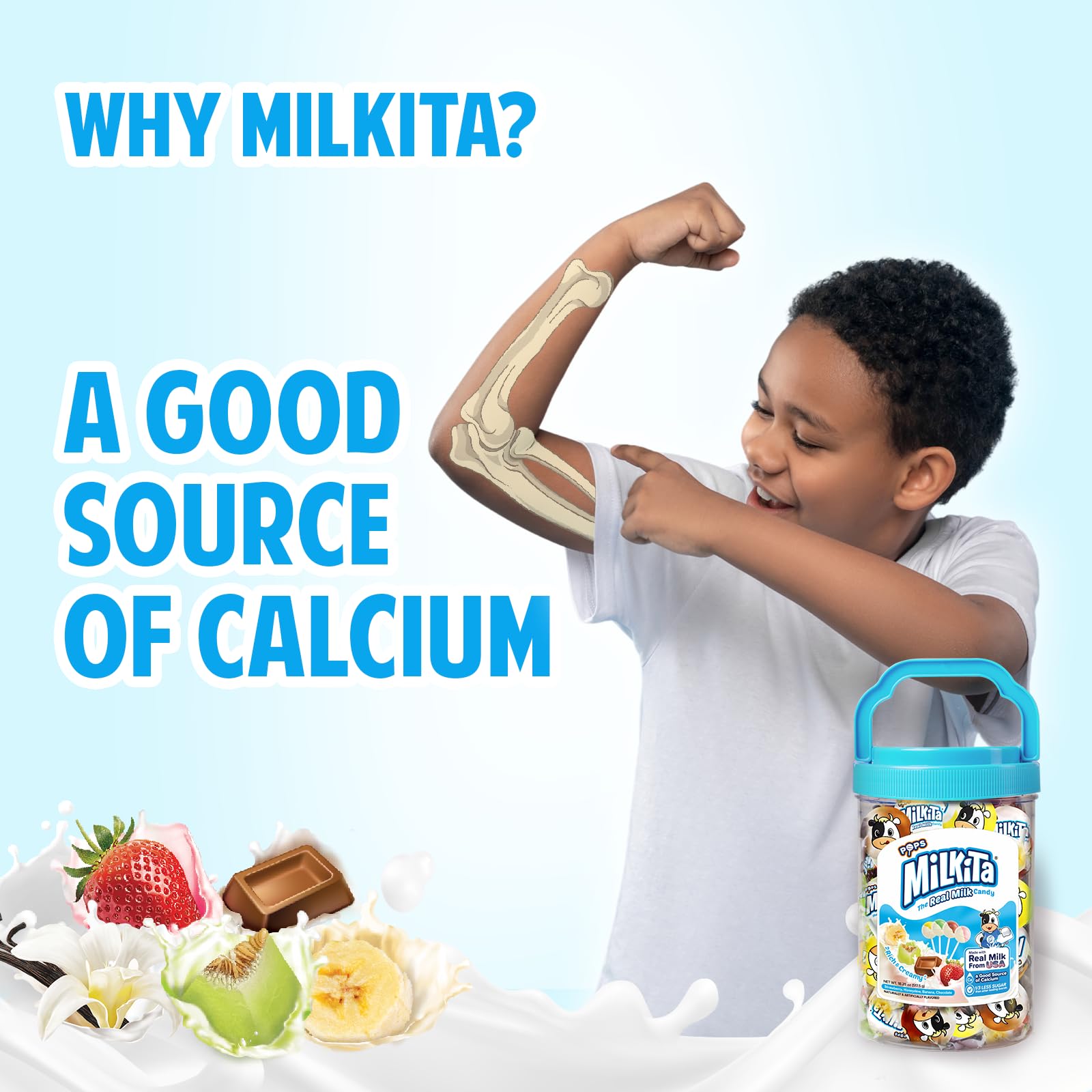 Milkita The Real Milk Candy Lollipop Jar - Low-Sugar, Assorted Healthy Sweets with Real Milk for Kids & Adults - Fat Free & Gluten Free Candy