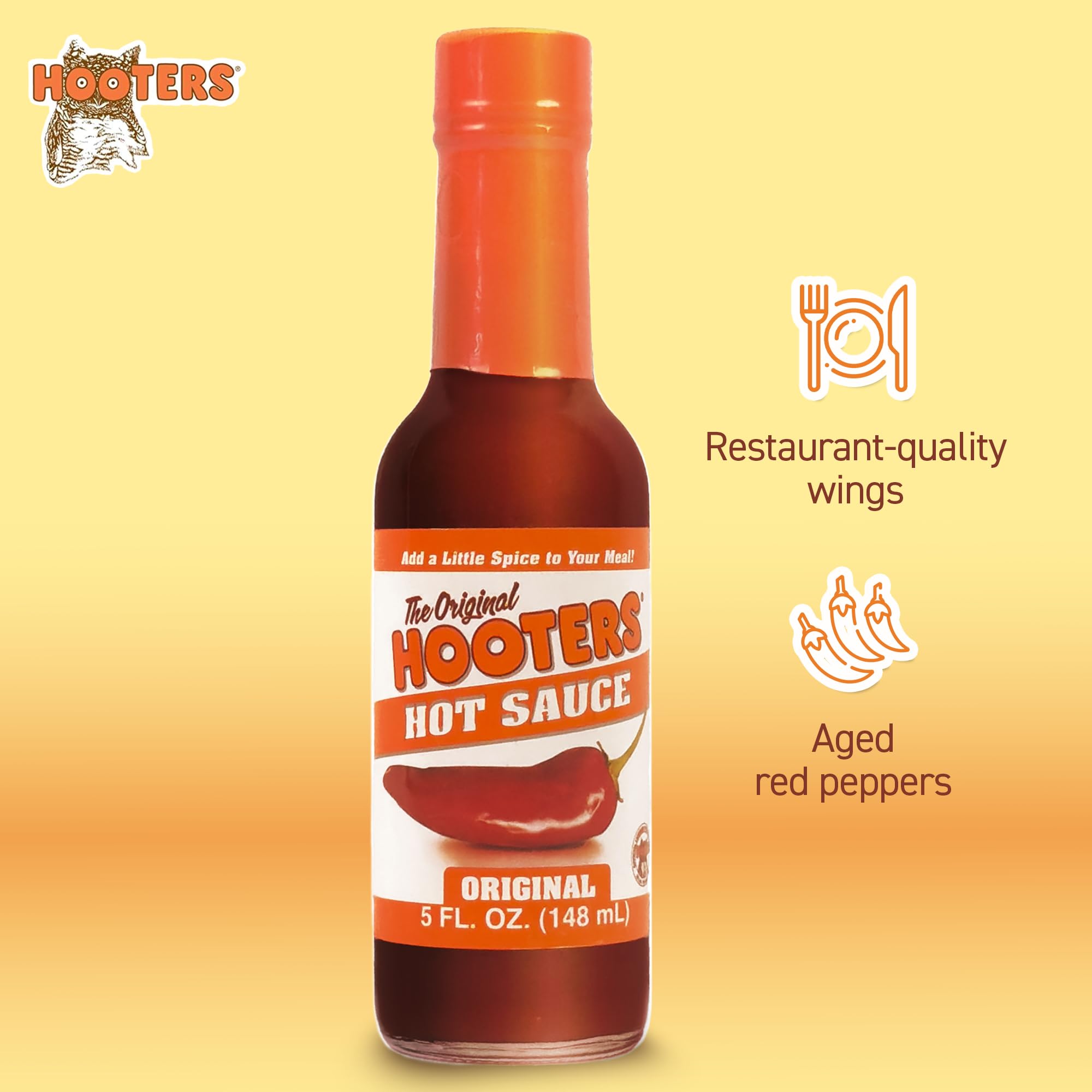 The Original Hooters Hot Sauce - Balanced Taste with Aged Red Peppers, Mild Spicy for Spreads, Crackers, Eggs or as Buffalo Wing Sauce, Easy Use Small