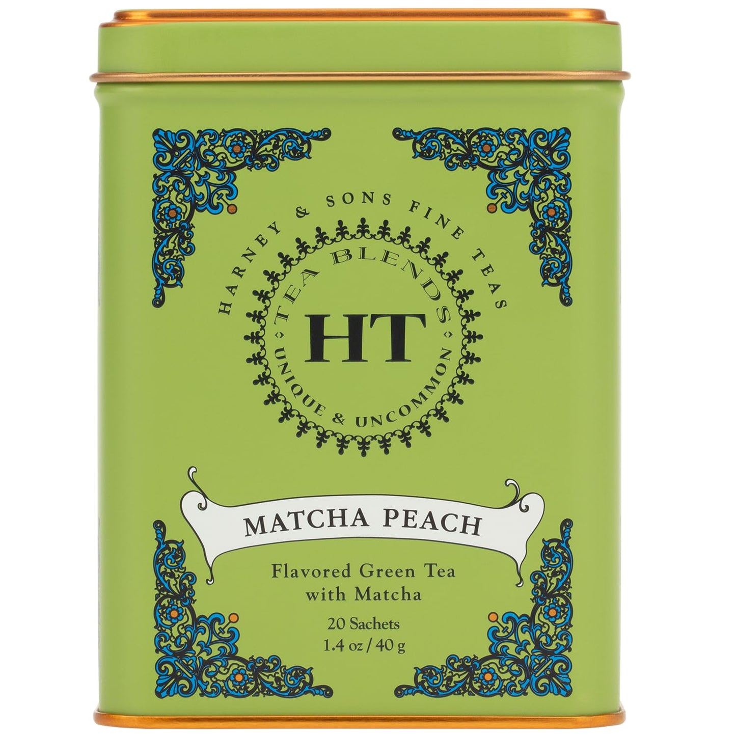 Harney & Sons Matcha Peach Green Tea Bags, Peach Flavored Matcha with Bancha, 20 Pyramid Tea Bags (Sachets) Tin, Caffeinated