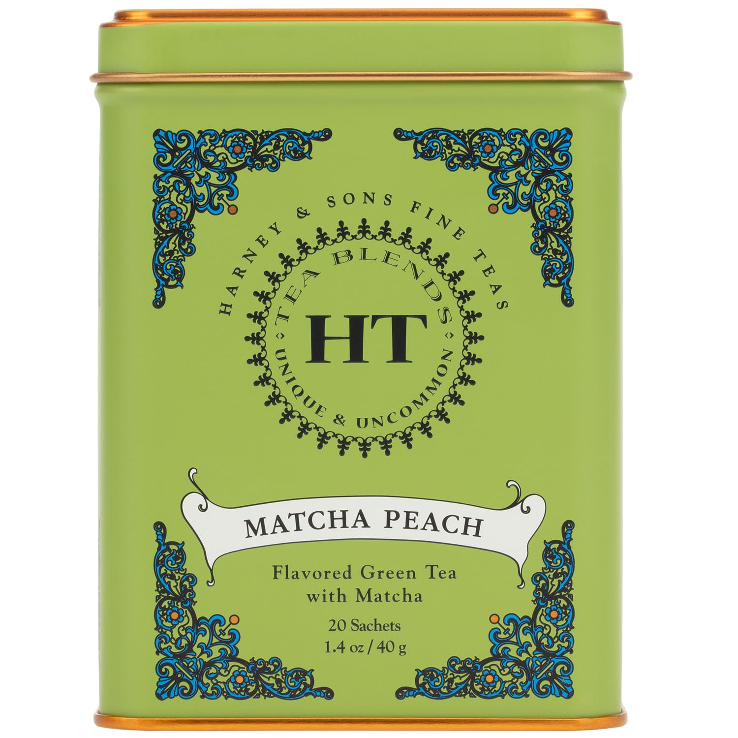 Harney & Sons Matcha Peach Green Tea Bags, Peach Flavored Matcha with Bancha, 20 Pyramid Tea Bags (Sachets) Tin, Caffeinated